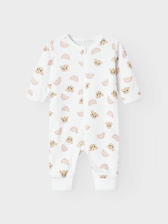 Name It Nightsuit Zip Orchid Pink Teddy Bright White