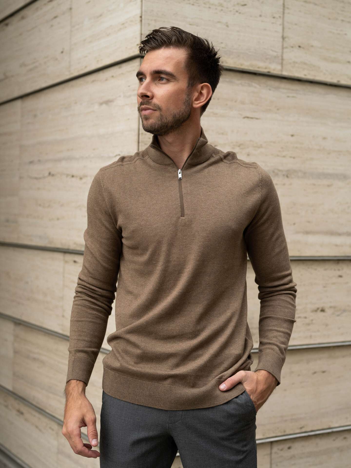 Selected Homme Berg Long Sleeve Half Zip - Brun | Getinspired.no