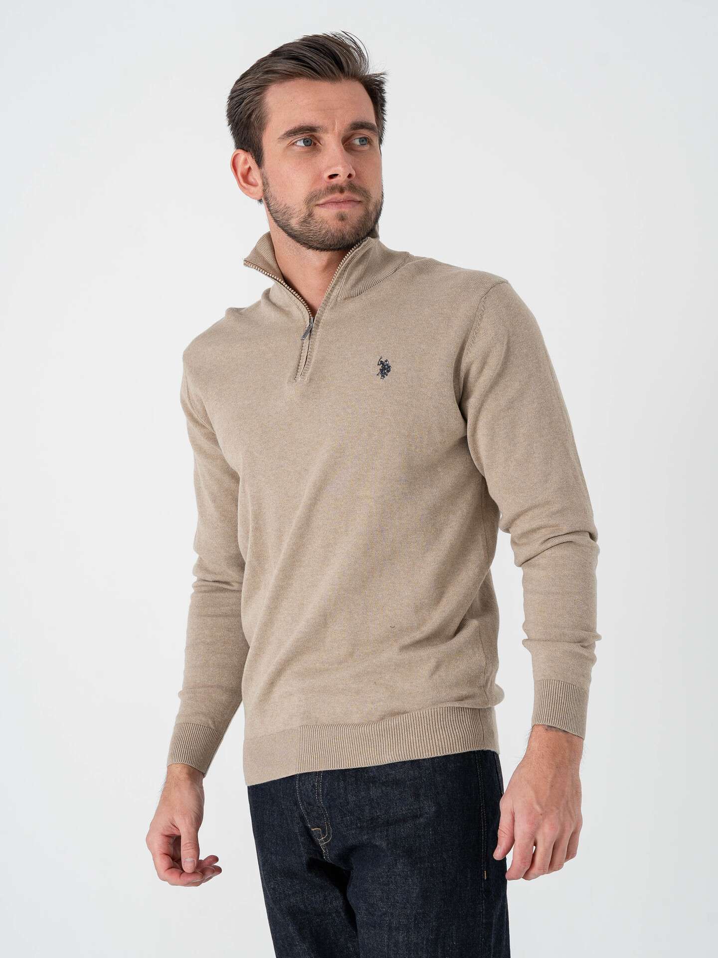 U.S. Polo Assn. Brison Knit Half Zip - Beige | Getinspired.no