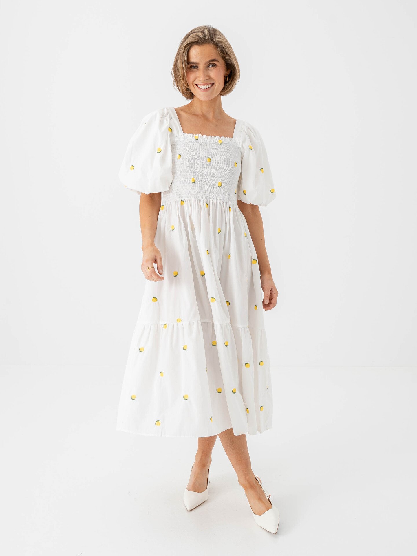 A-View Cheri Fruit Dress White / Yellow