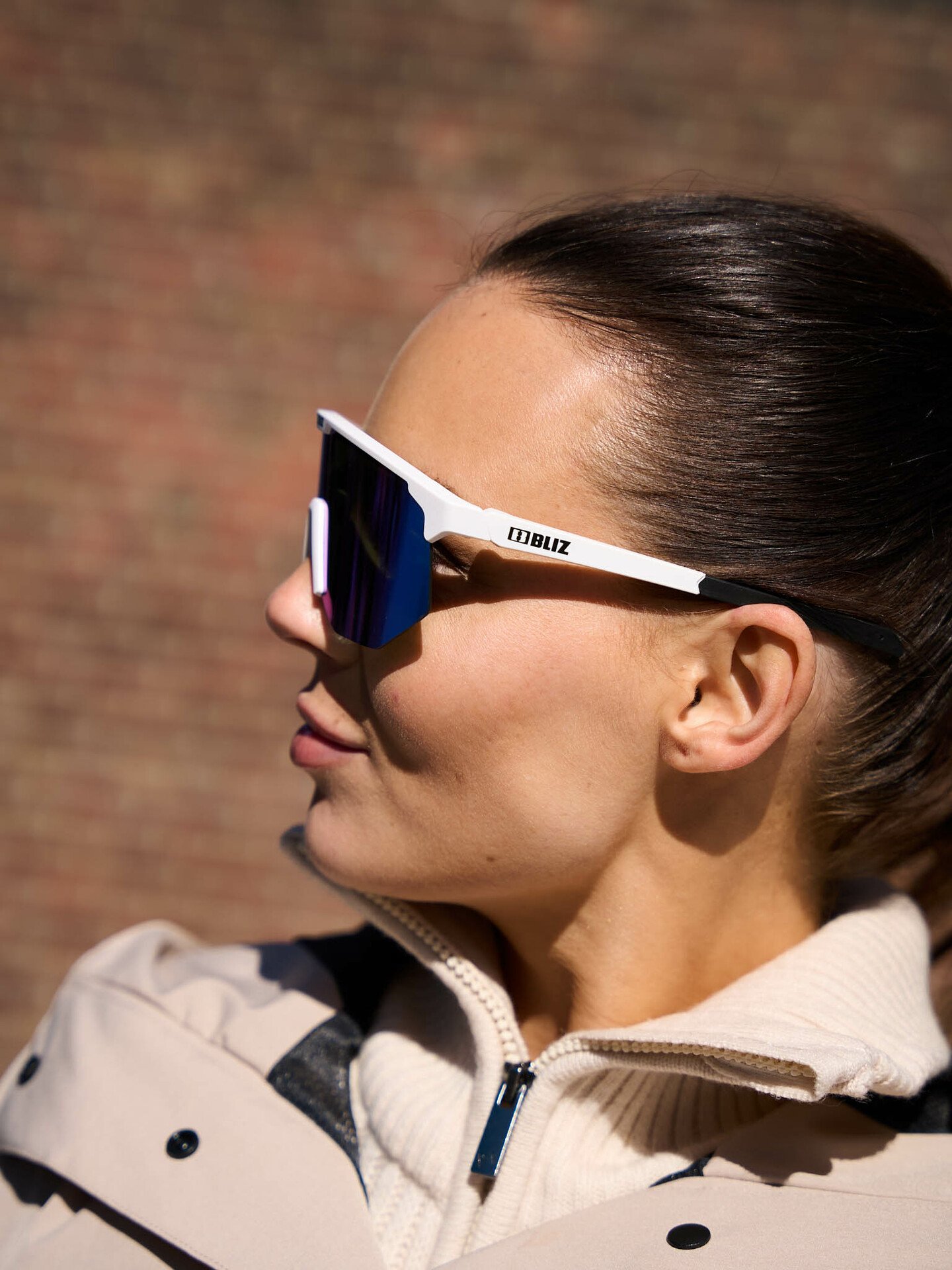 Bliz Hero Small Matte White with Blue Multi