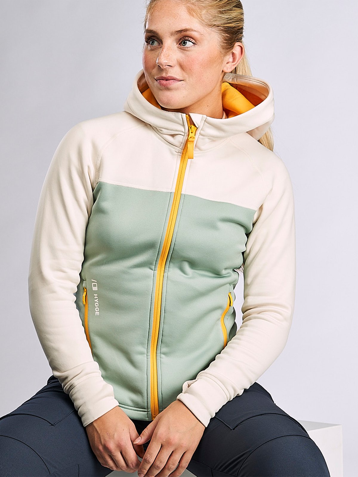 Hygge Women's Pow Zip Hoodie Beige / Light Green