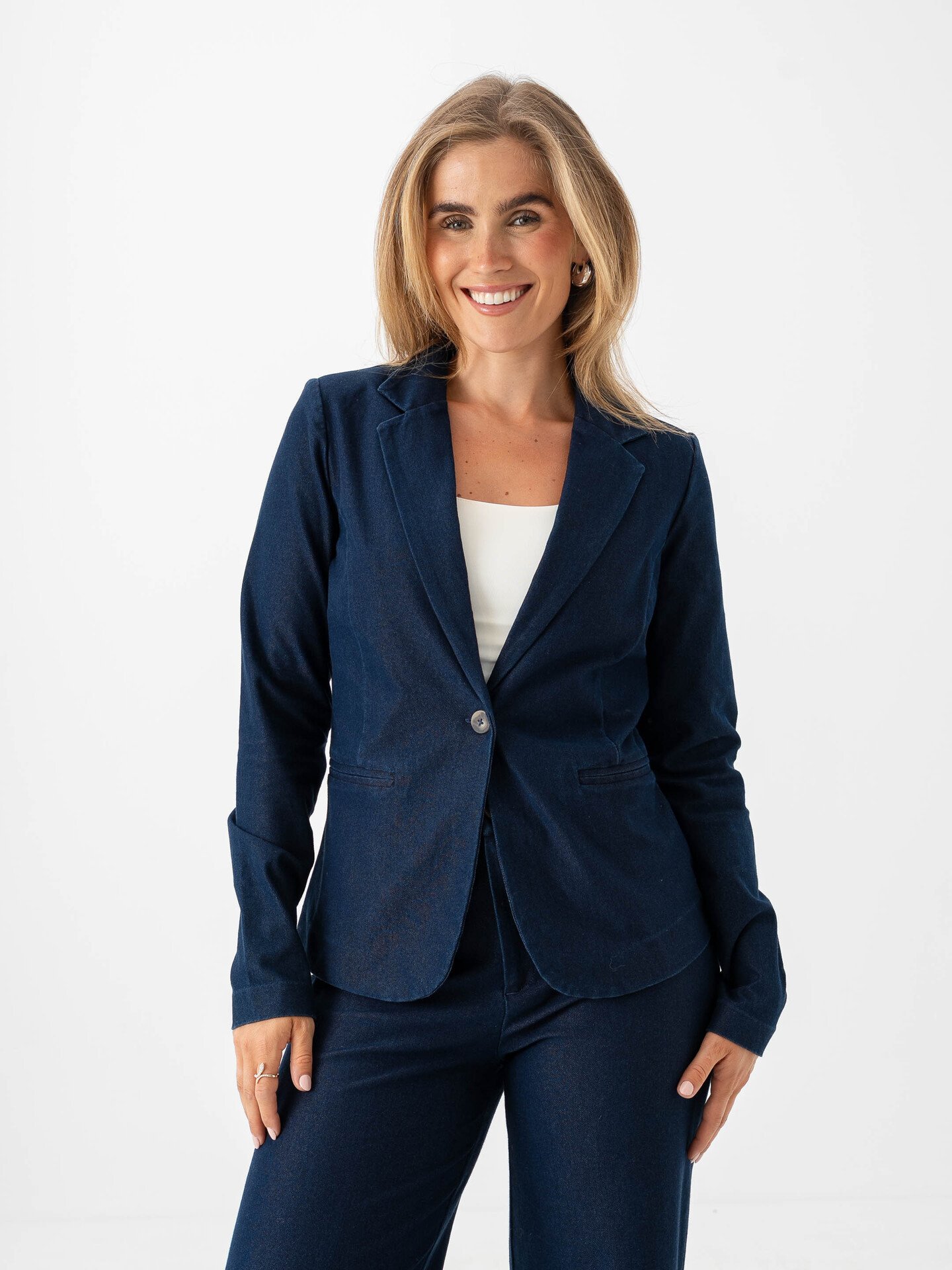 Ichi Kate Denim Blazer Dark Blue