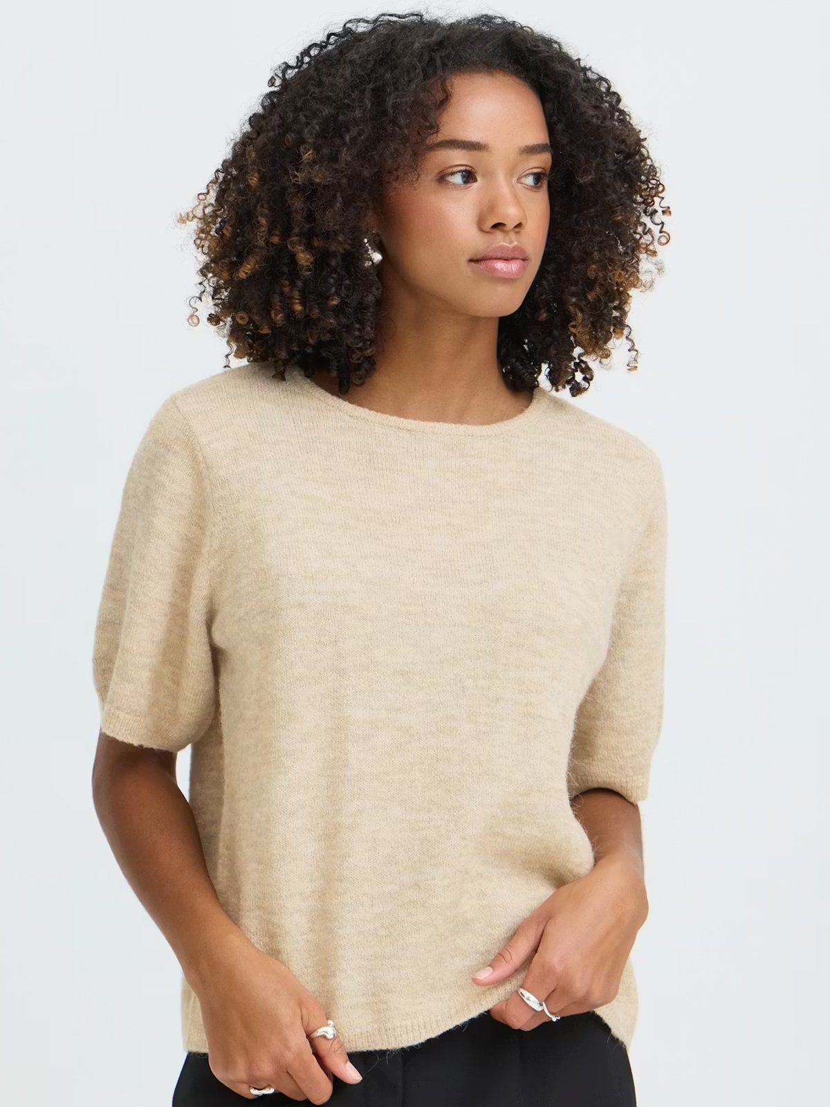 Ichi Kamara Short Sleeve Oatmel Melange