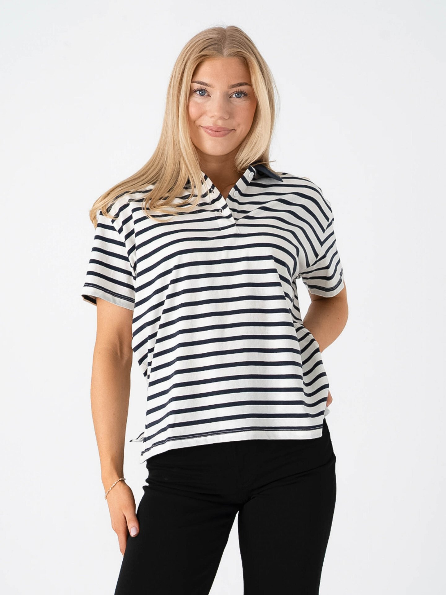 Ichi Mira Polo Short Sleeve Total Eclipse / Cloud Dancer