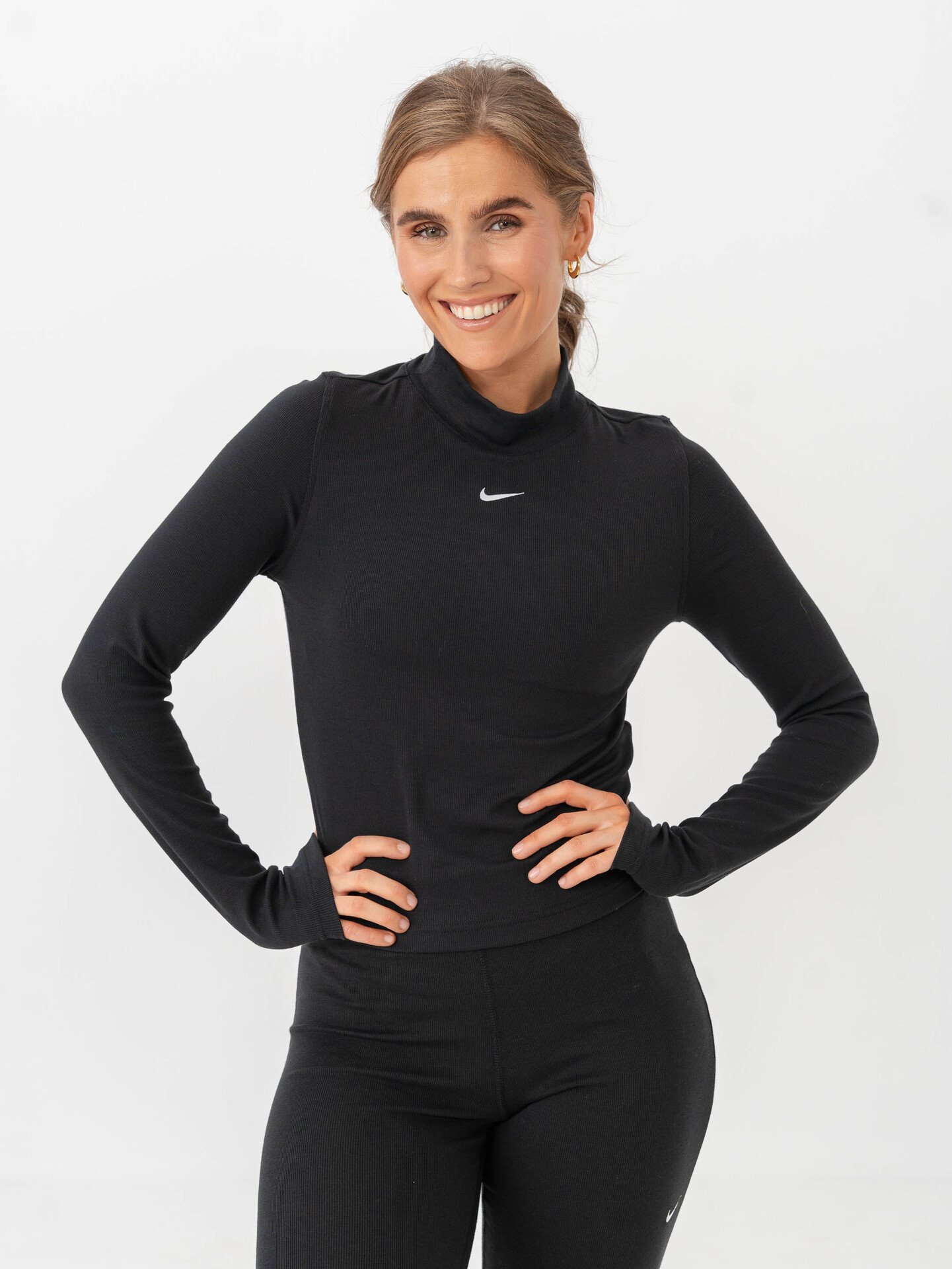 Nike Sportswear Essential Rib Mock Long Sleeve Top Black
