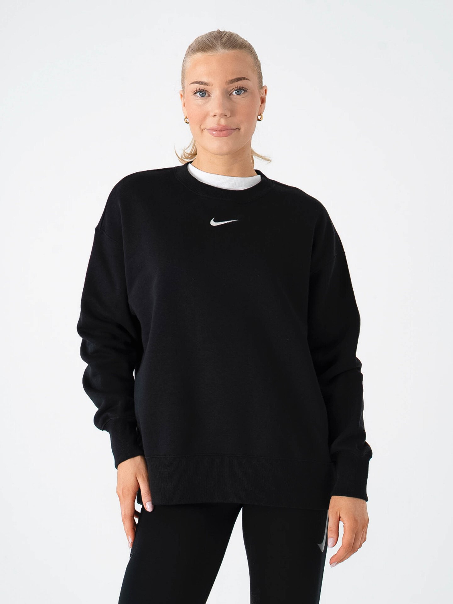 Nike Pheonix Fleece Oversized Crew-Neck Sweatshirt Black / White