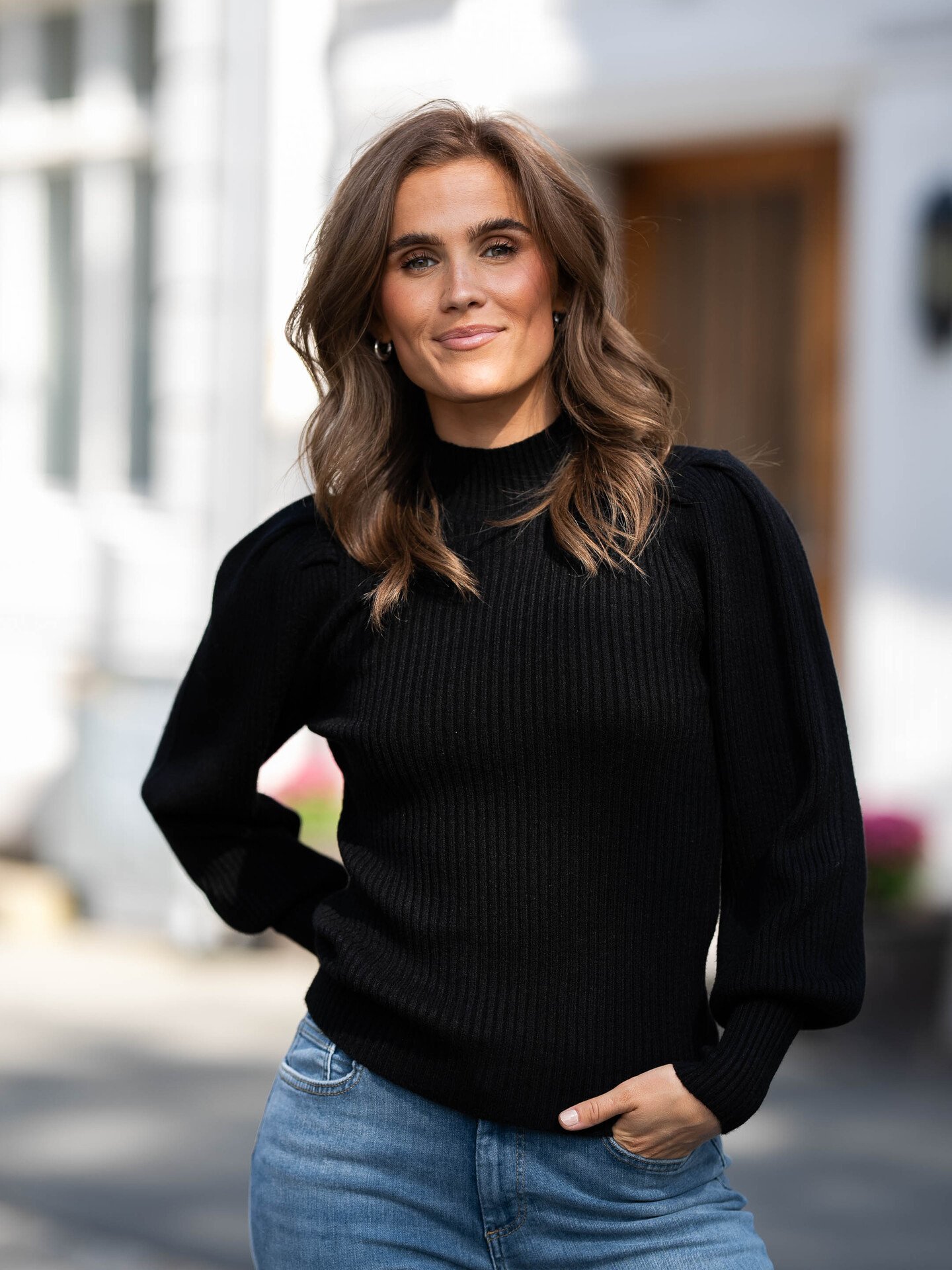 Only Katia Long Sleeve Highneck Pullover Knit Black