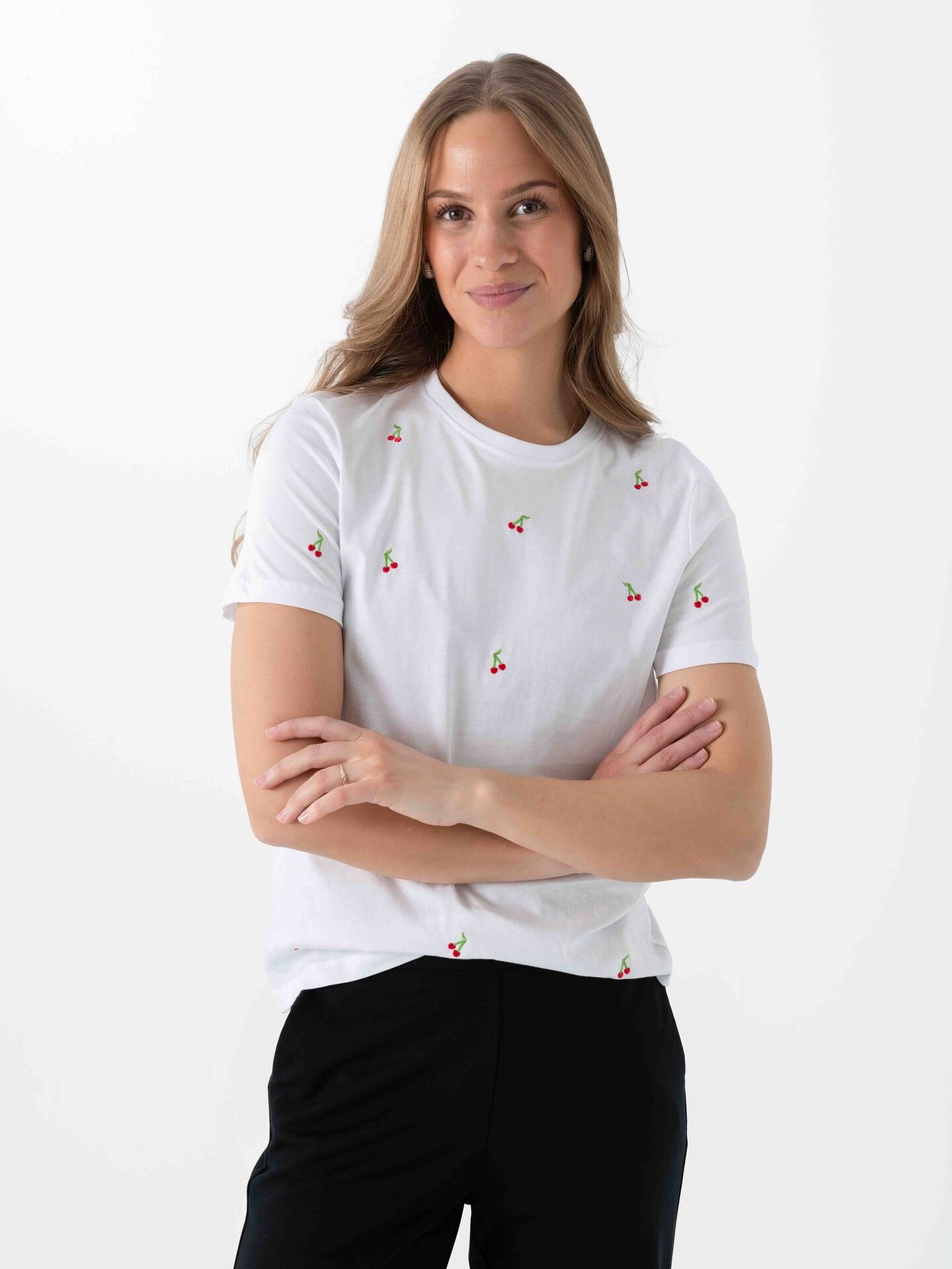 Only Ketty Life Short Sleeve O-Neck Top Bright White / Cherries