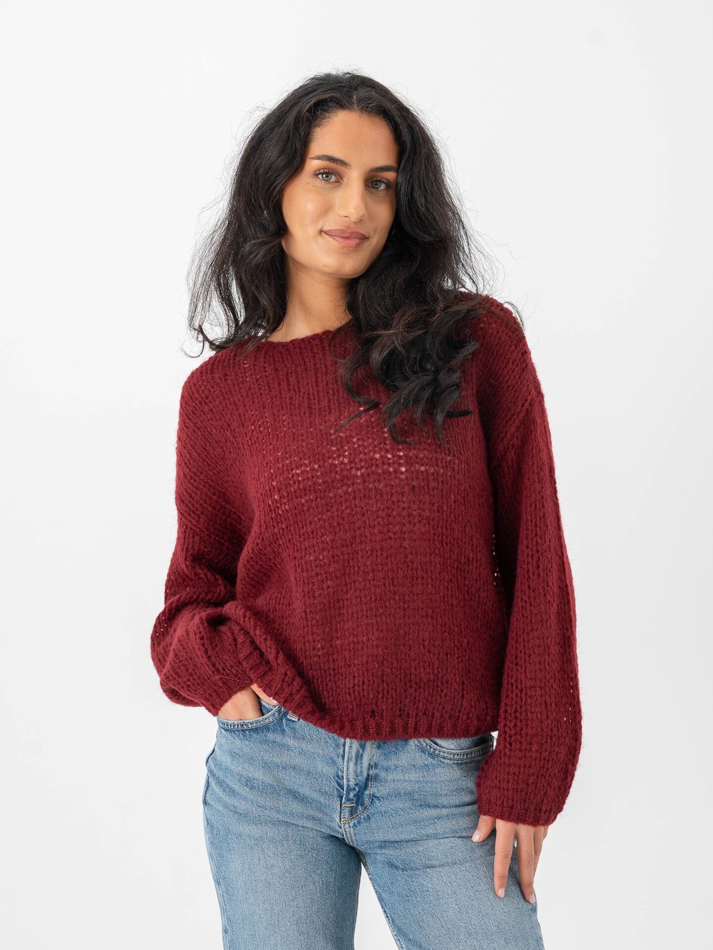 Only Nordic Life Long Sleeve O-Neck Knit Cabernet