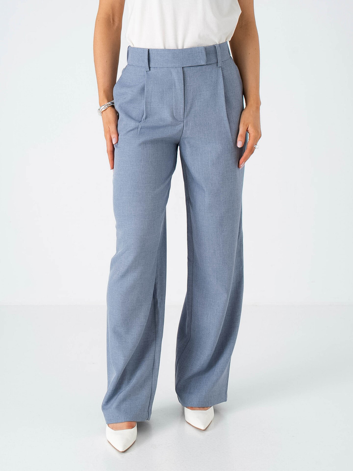 Only Linda High Waist Straight Mel Pants Vintage Indigo Melange