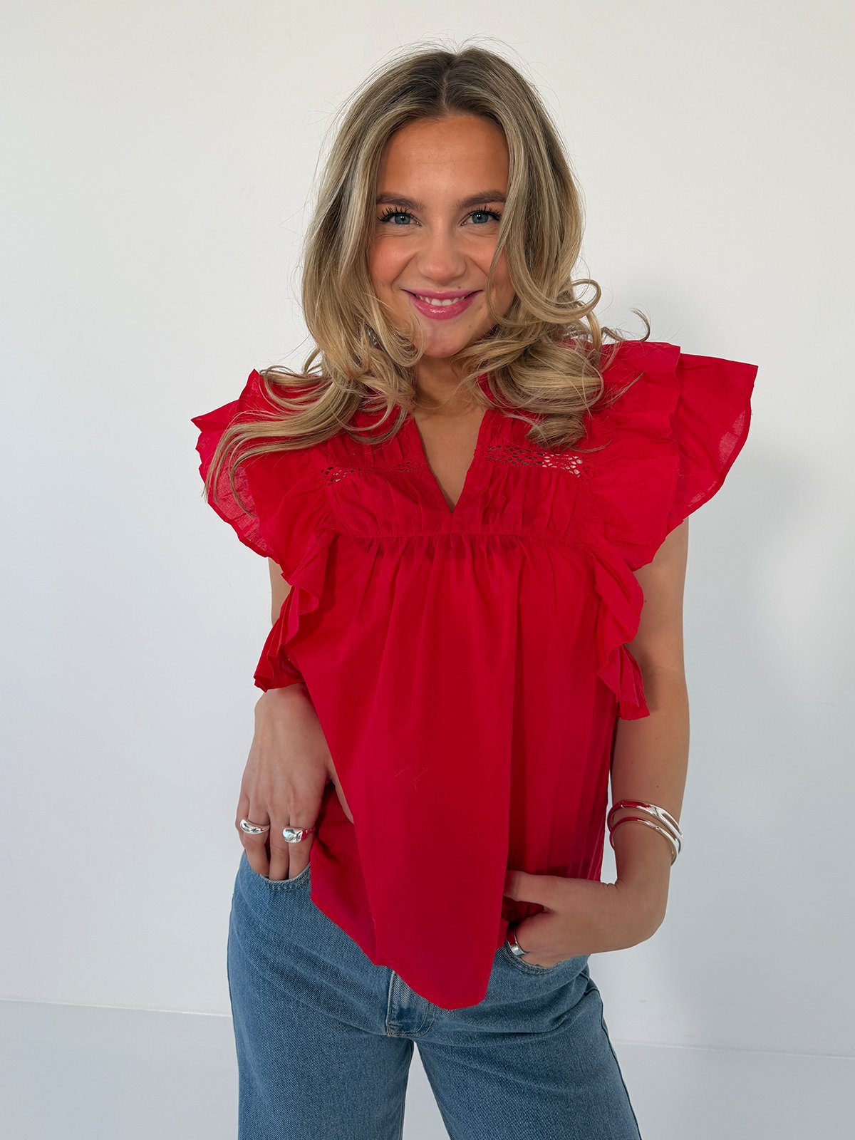 Only Sunny Capsl Frill Top High Risk Red