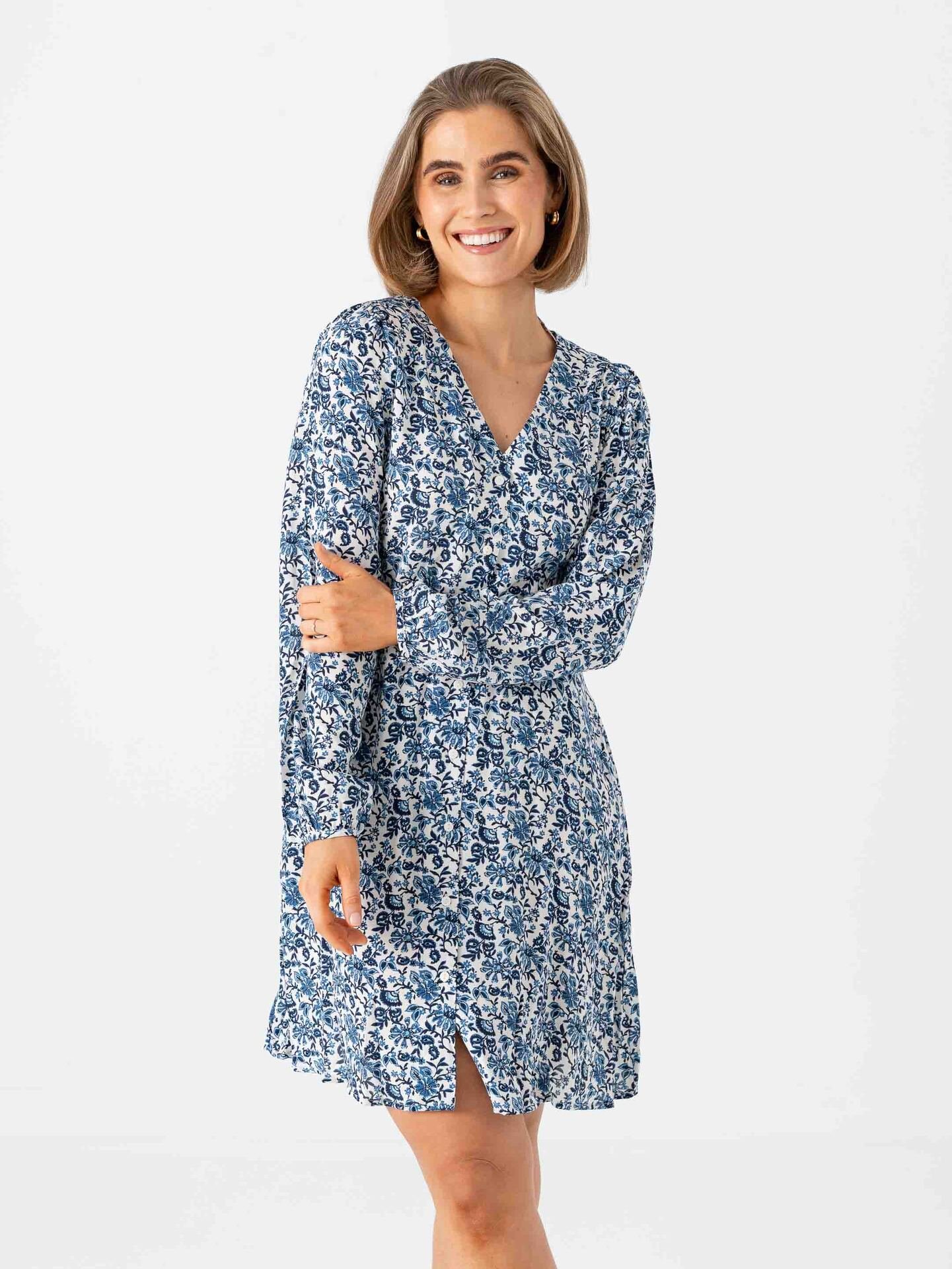 Only Levida Long Sleeve Short Dress Coronet Blue Jadie Flower