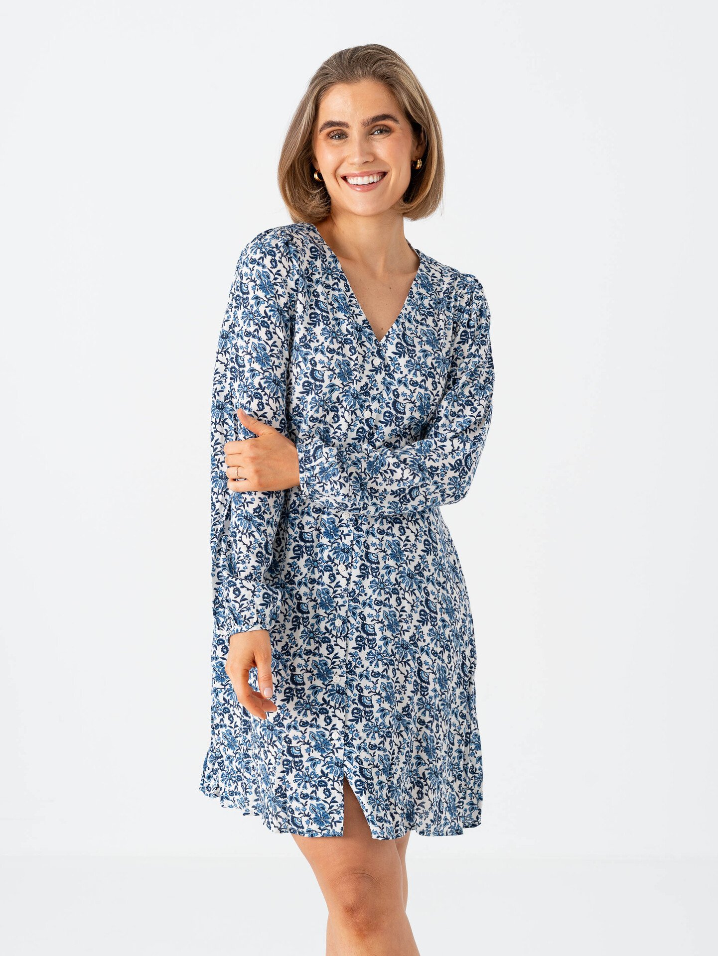 Only Levida Long Sleeve Short Dress Coronet Blue Jadie Flower