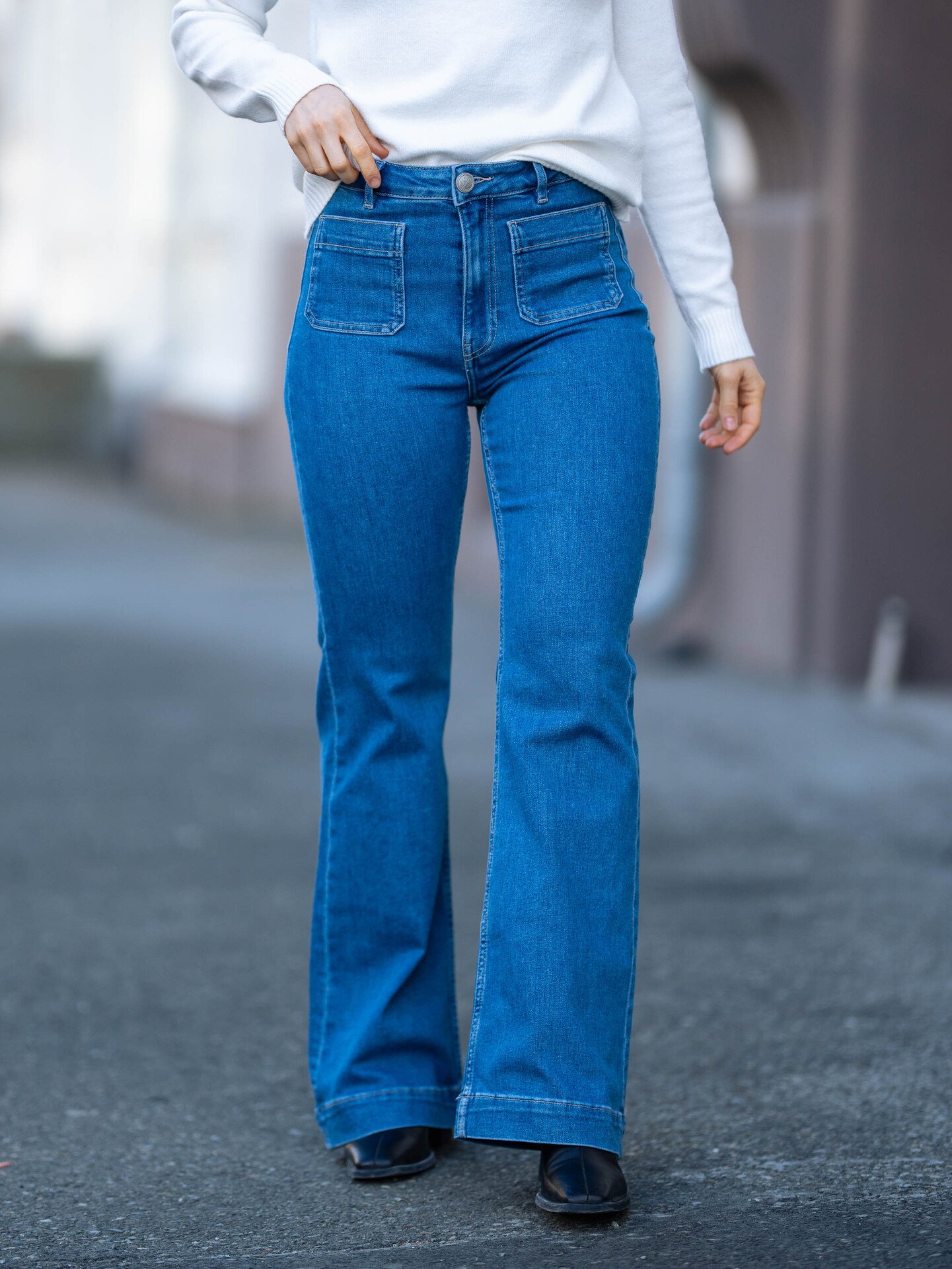 Only Madison High Waist Pocket Flare Denim Light Blue Denim