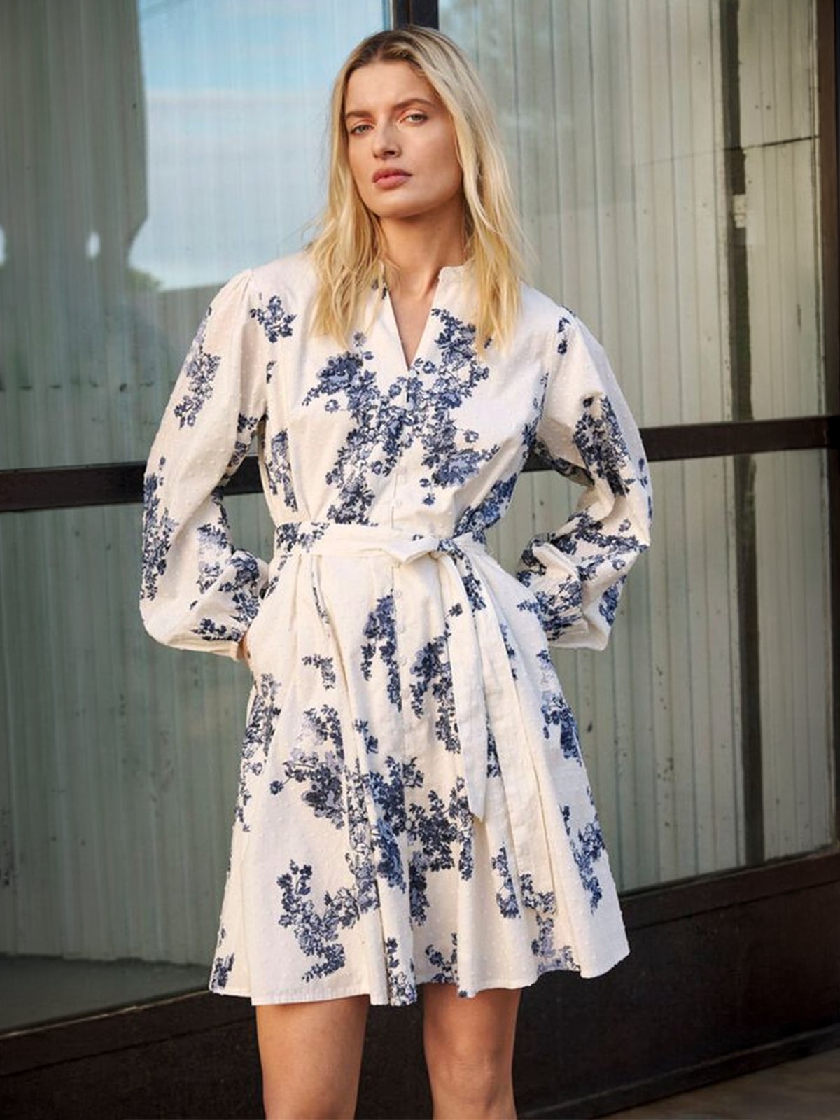 Part Two Avira Dress Blue Shadow Flower Print
