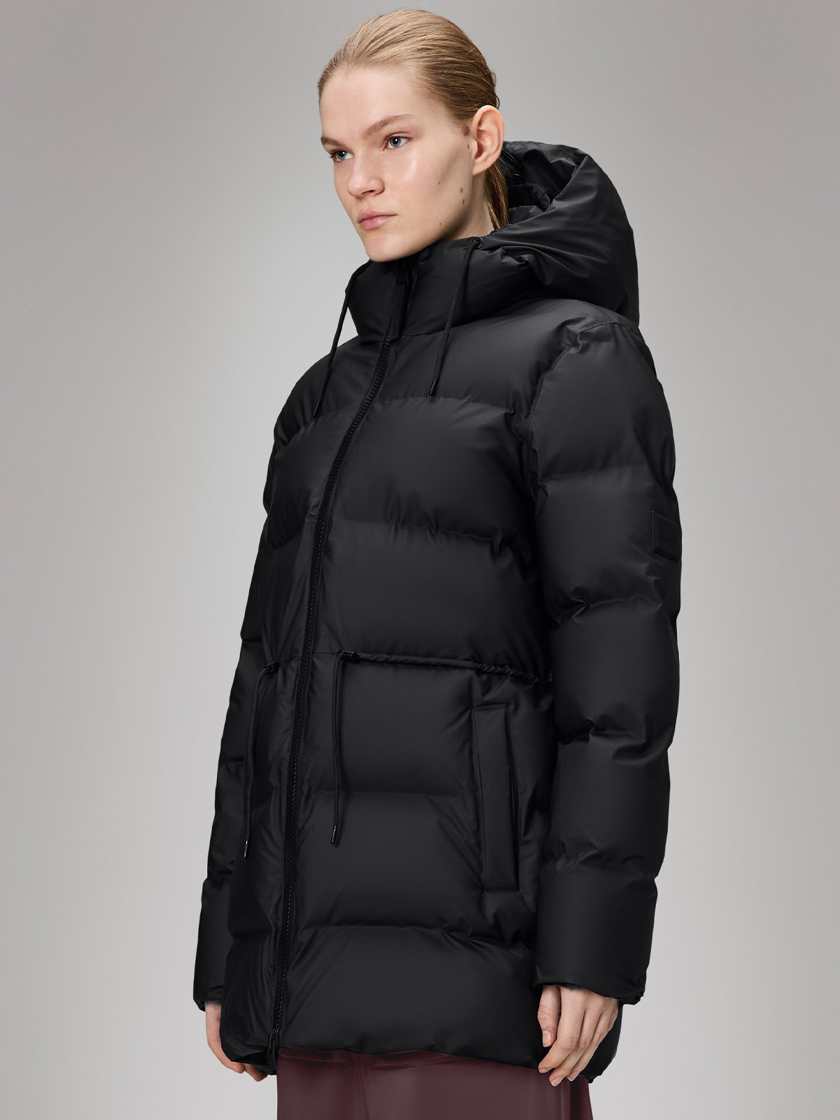 Rains Alta Long Puffer String Jacket Black