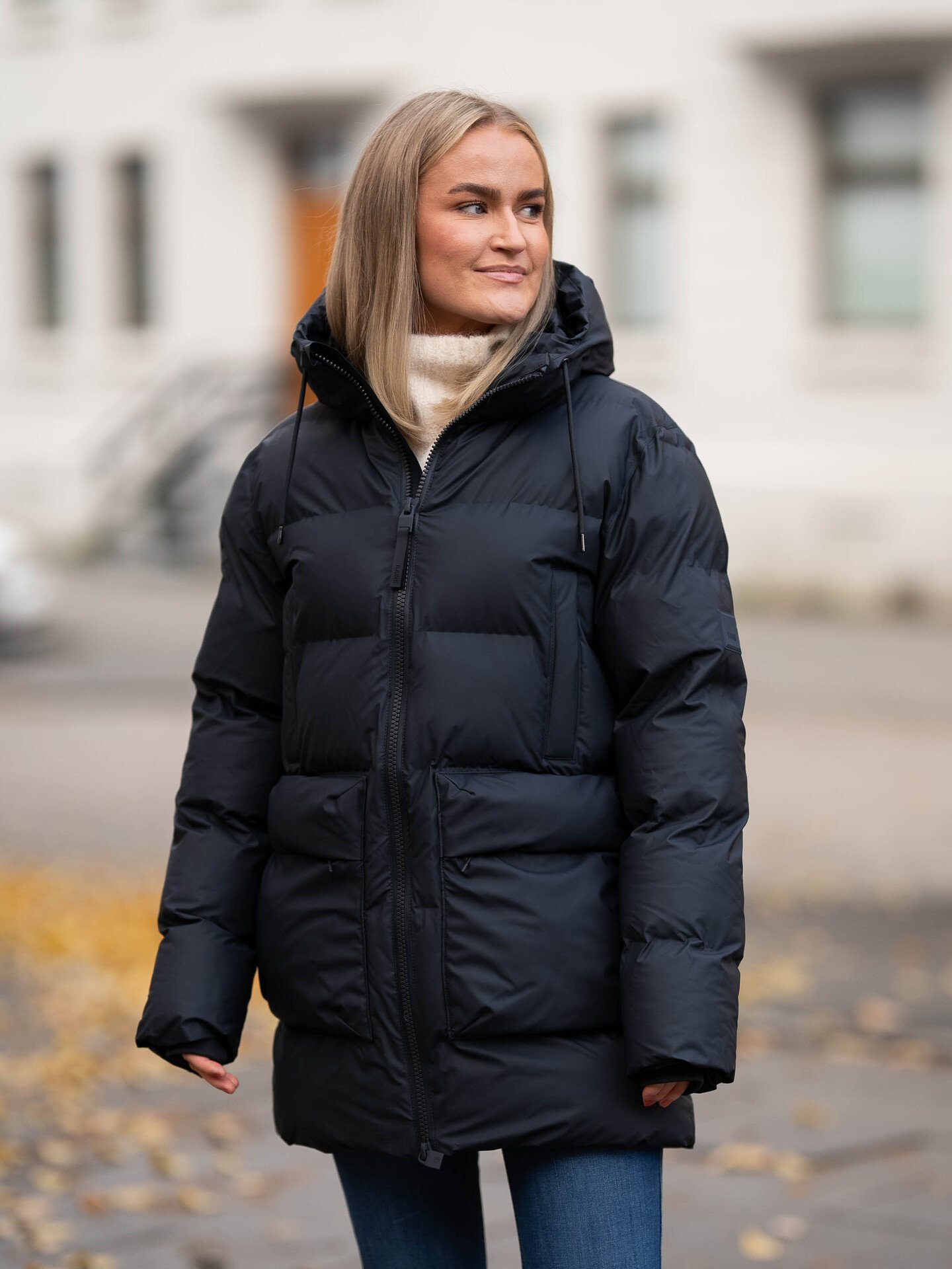 Rains Alta Long Puffer Cargo Jacket Navy