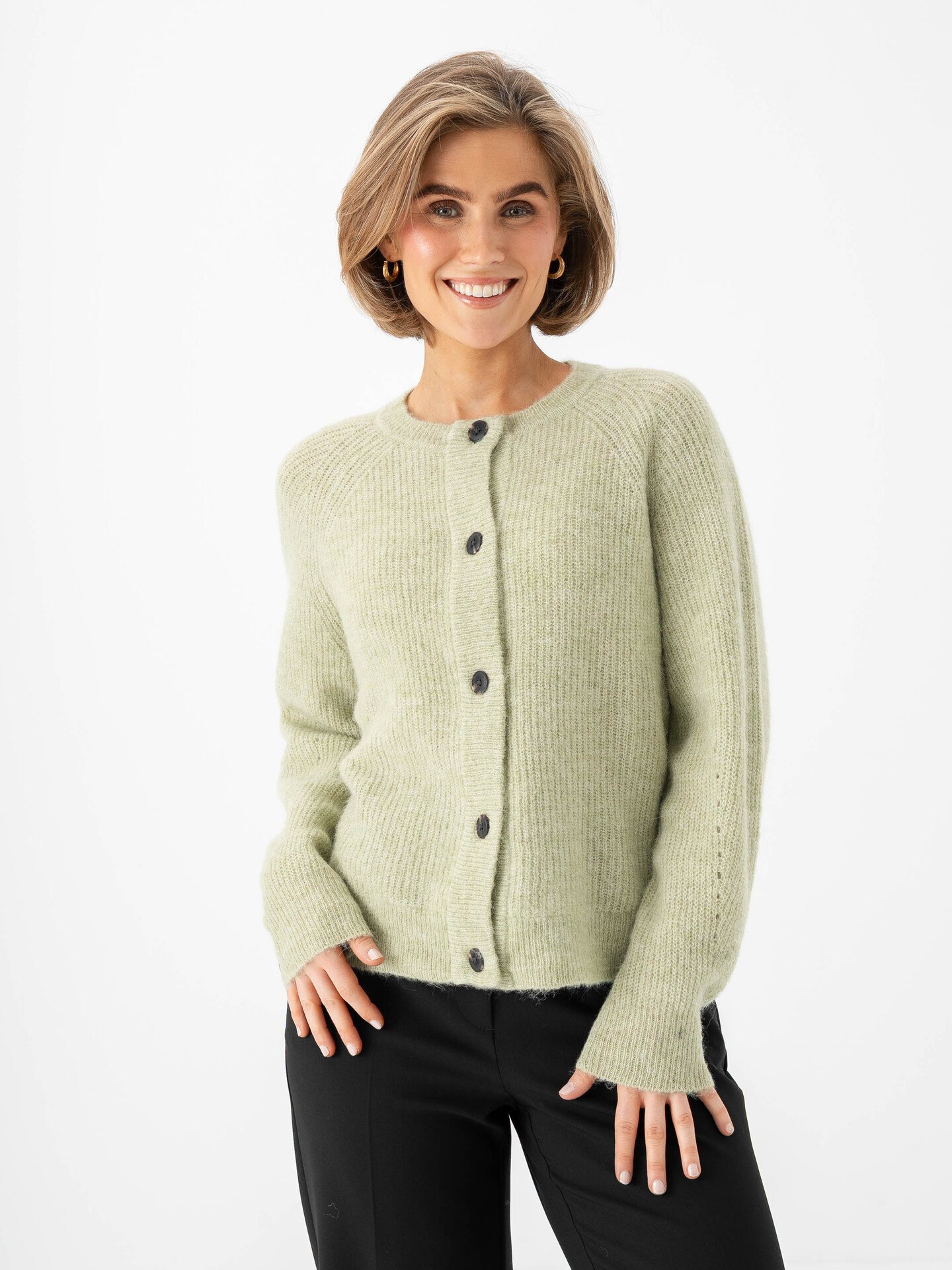 Selected Femme Lulu Long Sleeve Knit Short Cardigan Lint Melange