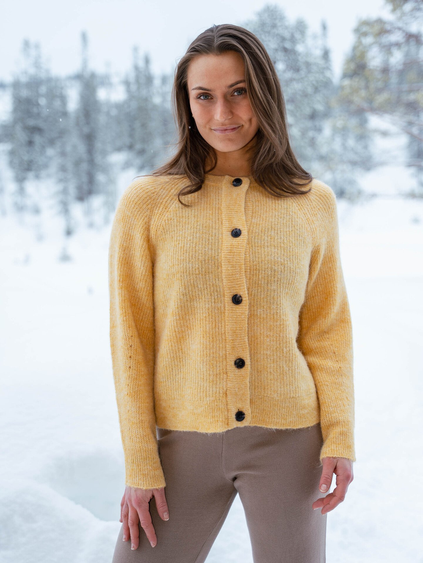 Selected Femme Lulu Long Sleeve Knit Short Cardigan Ochre Melange