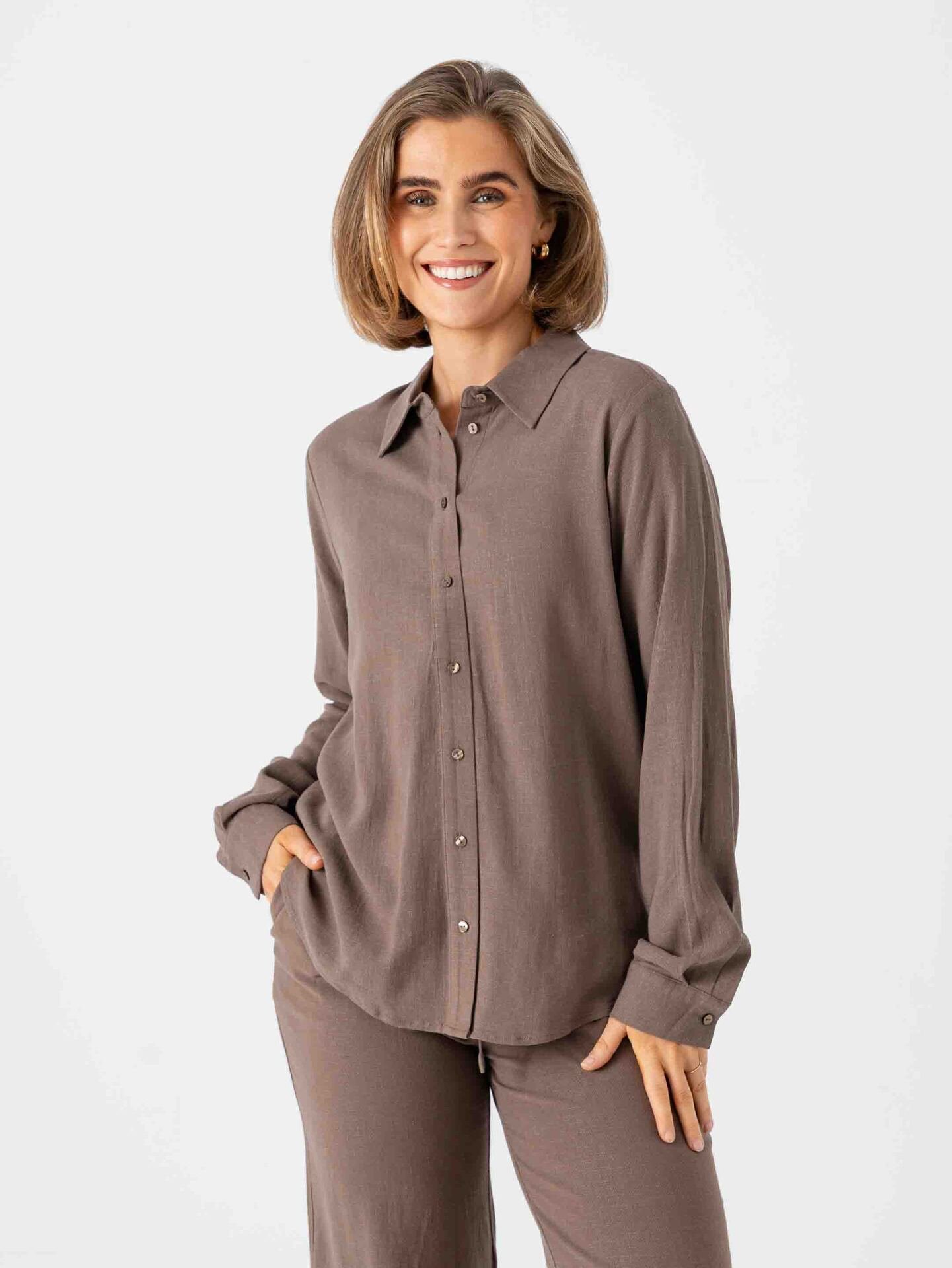 Selected Femme Viva Long Sleeve Sun Shirt Chocolate Chip