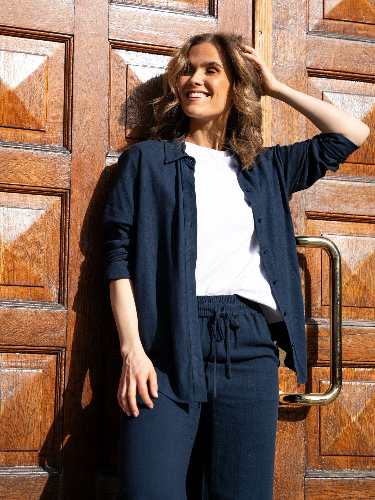 Selected Femme Viva Long Sleeve Sun Shirt Dark Sapphire