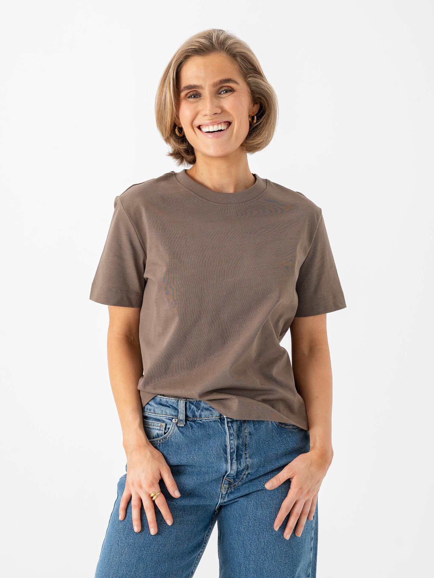 Selected Femme Essential Short Sleeve Boxy Tee Chocolate Chip