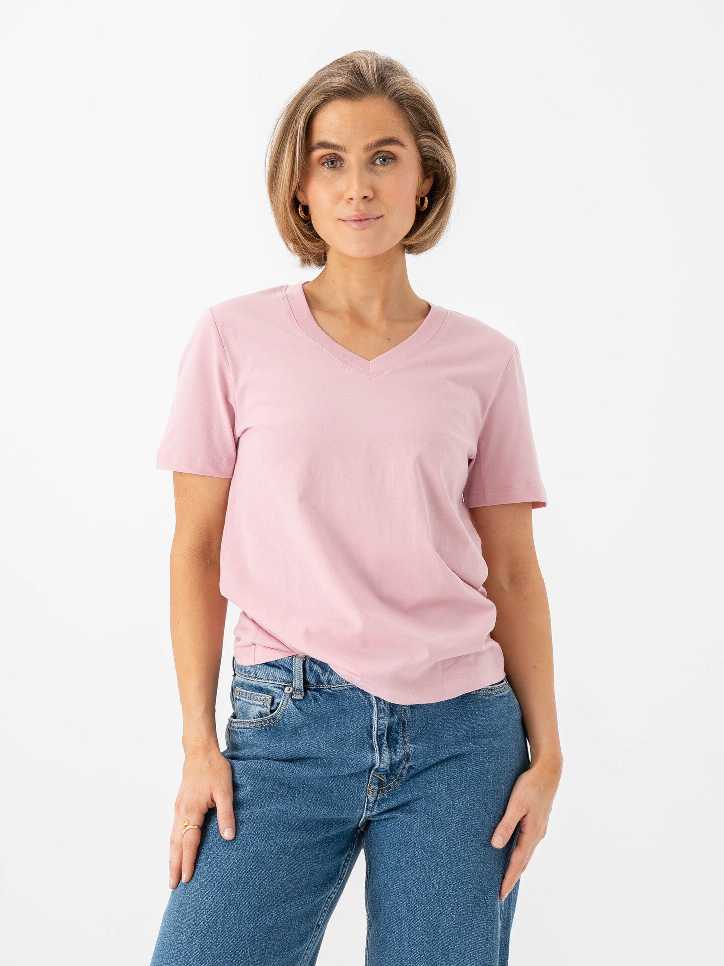 Selected Femme Essential Short Sleeve V-Neck Tee Bleached Mauve