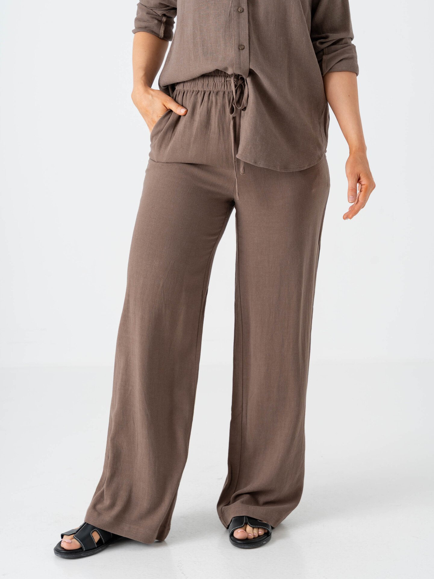 Selected Femme Viva Gulia High Waist Long Sun Pant Chocolate Chip