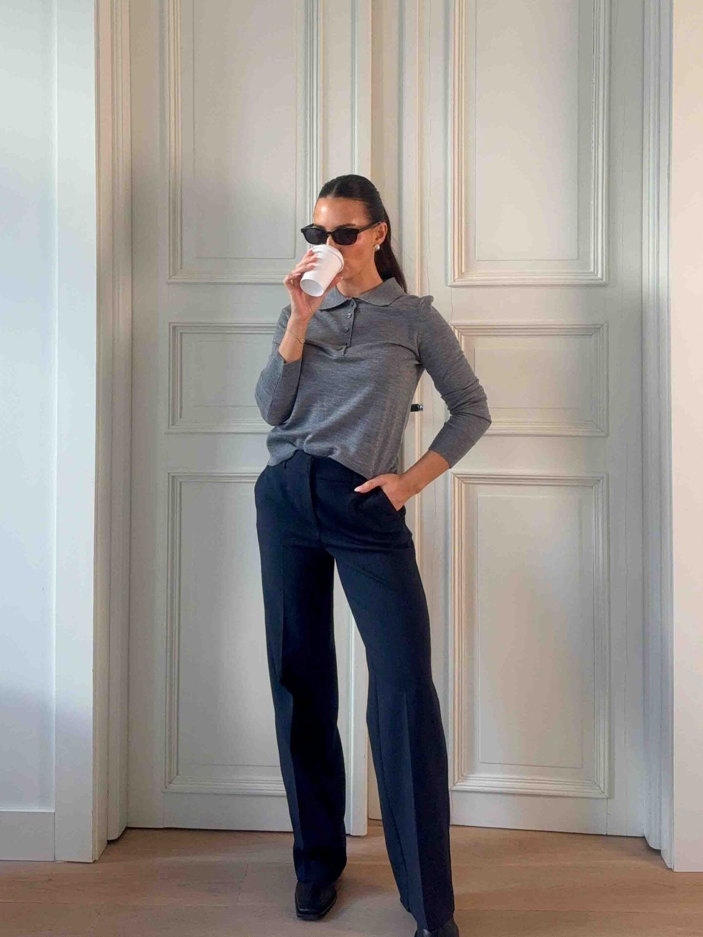 Selected Femme Rita Mid Waist Wide Pant Dark Sapphire Melange