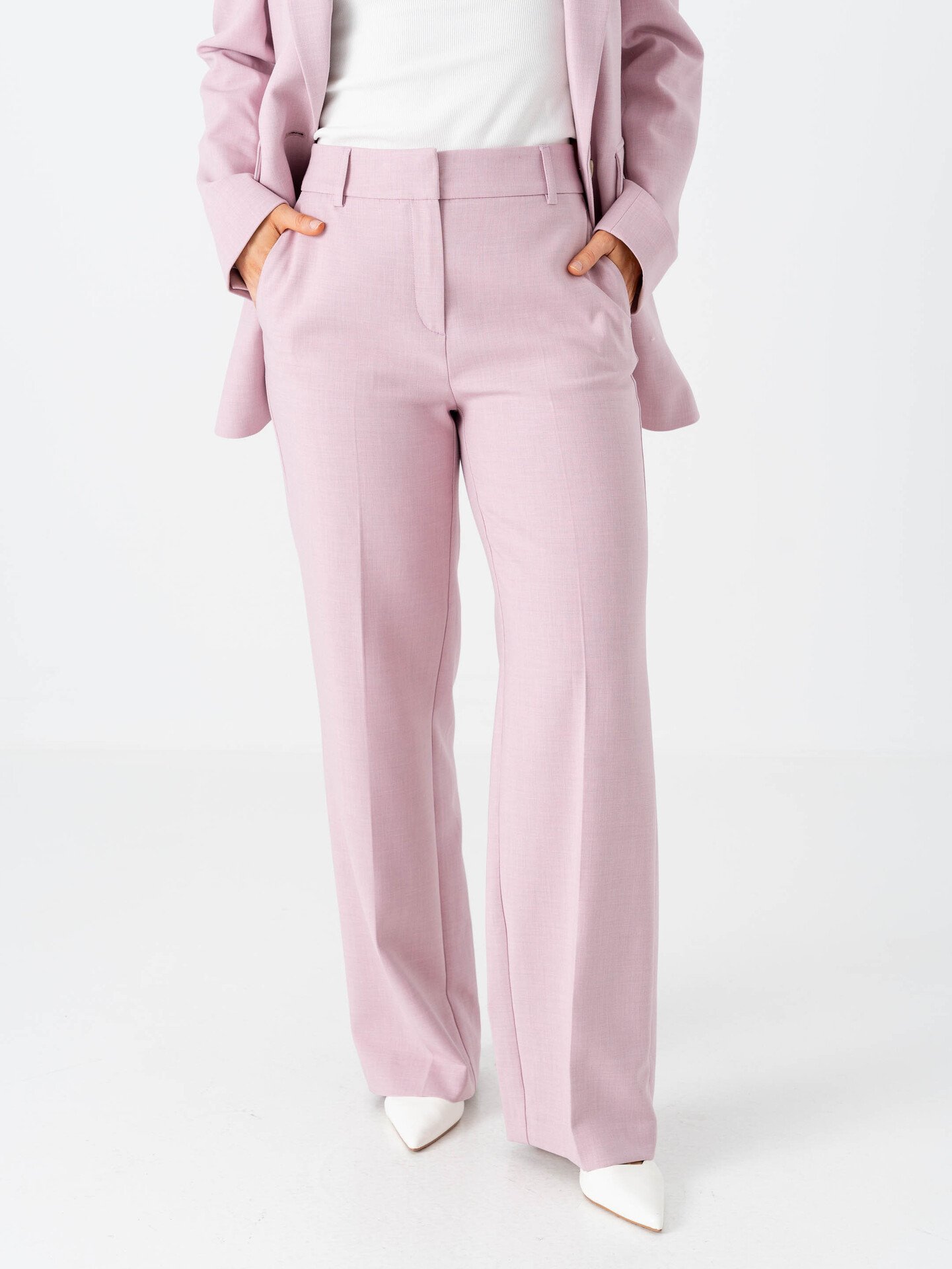 Selected Femme Rita Mid Waist Wide Pant Bleached Mauve Melange