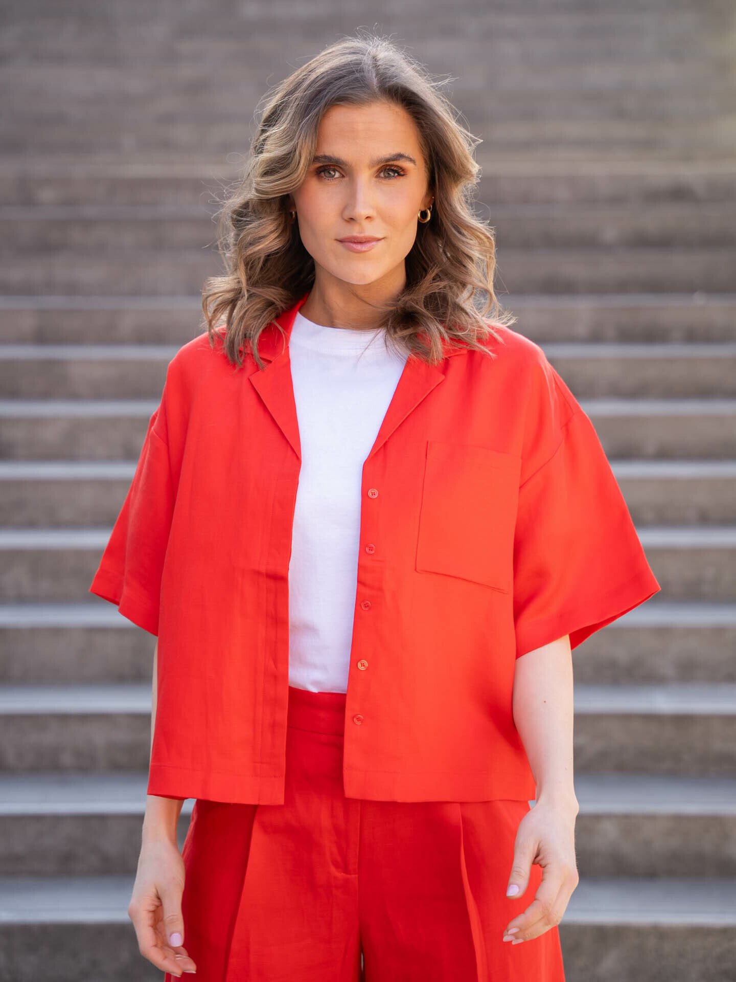 Selected Femme Lyra 2/4 Boxy Revers Linen Shirt Rød