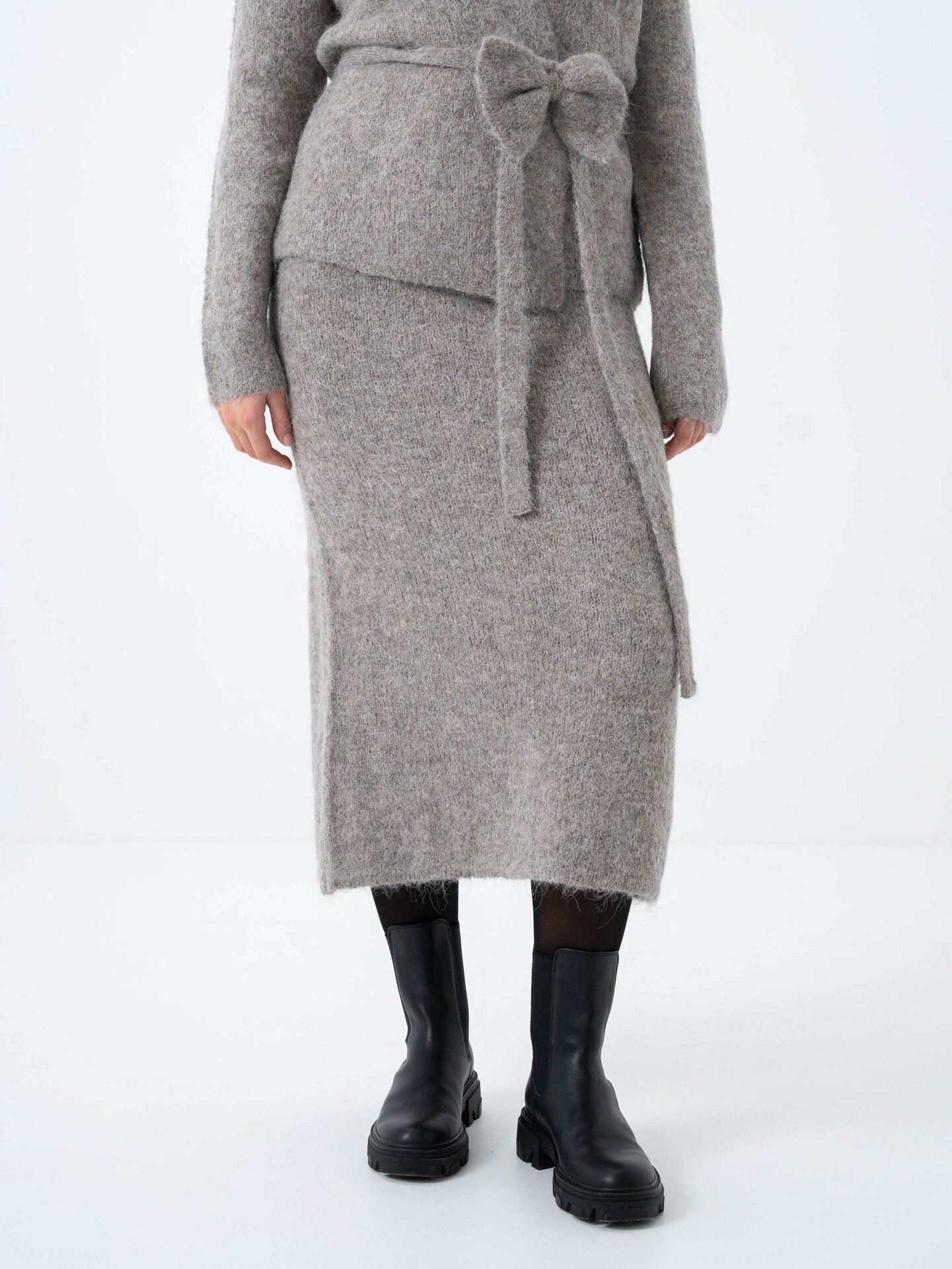 Selected Femme Gabella High Waisted Midi Knit Skirt Steel Gray Melange