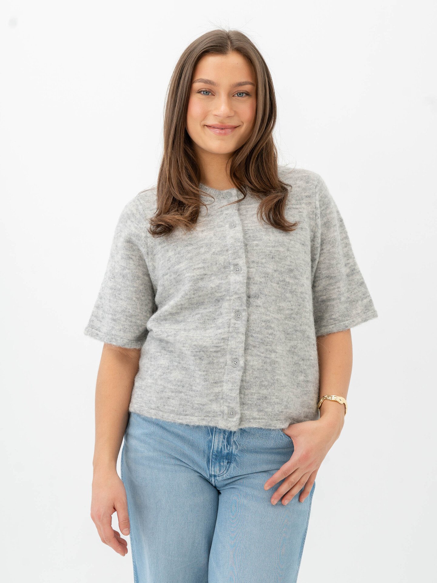 Selected Femme Lulu 2/4 Knit Cardigan Light Grey Melange