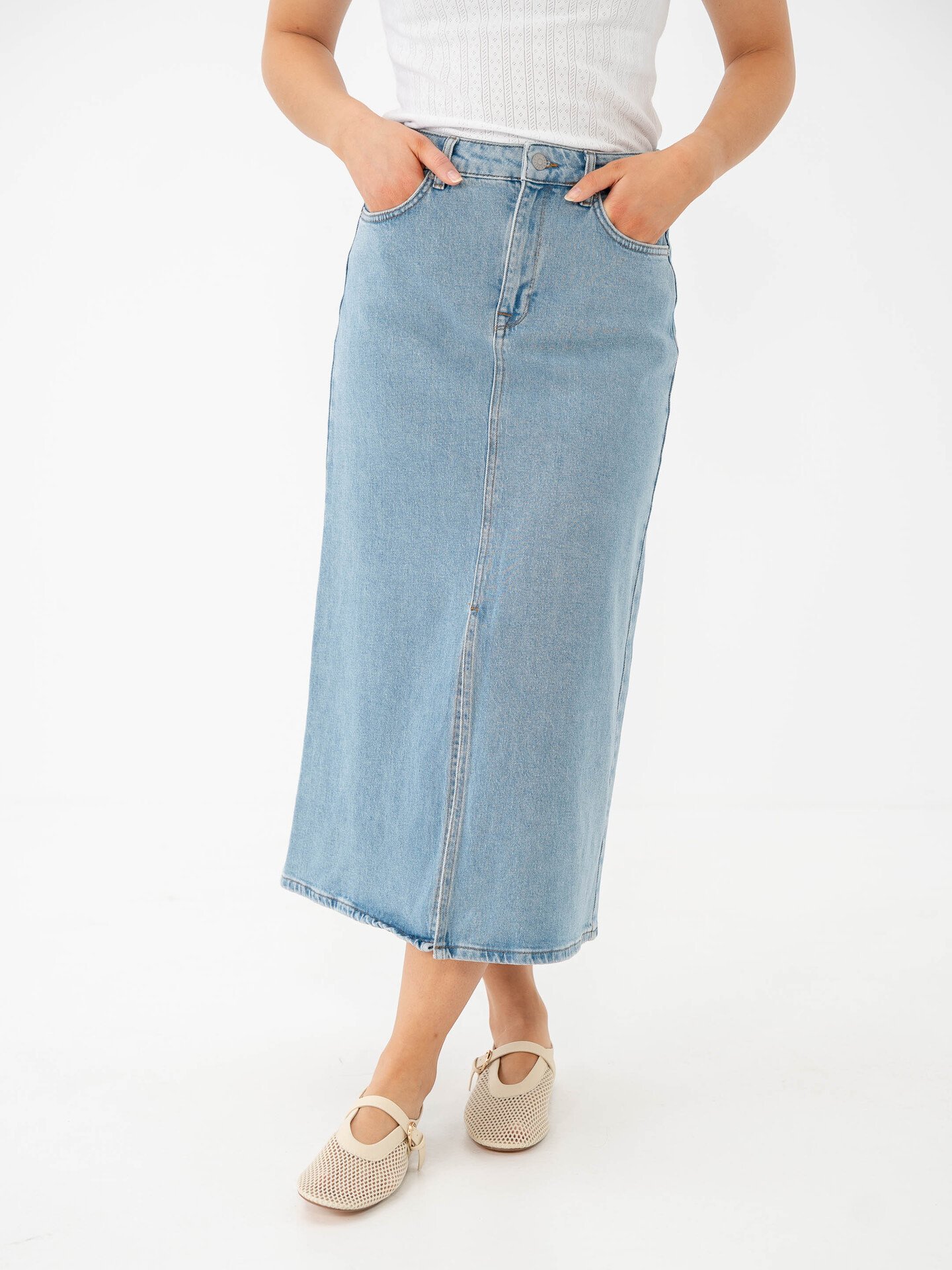 Selected Femme Krista-Gerda High Waist Light Blue Maxi Skirt Light Blue Denim
