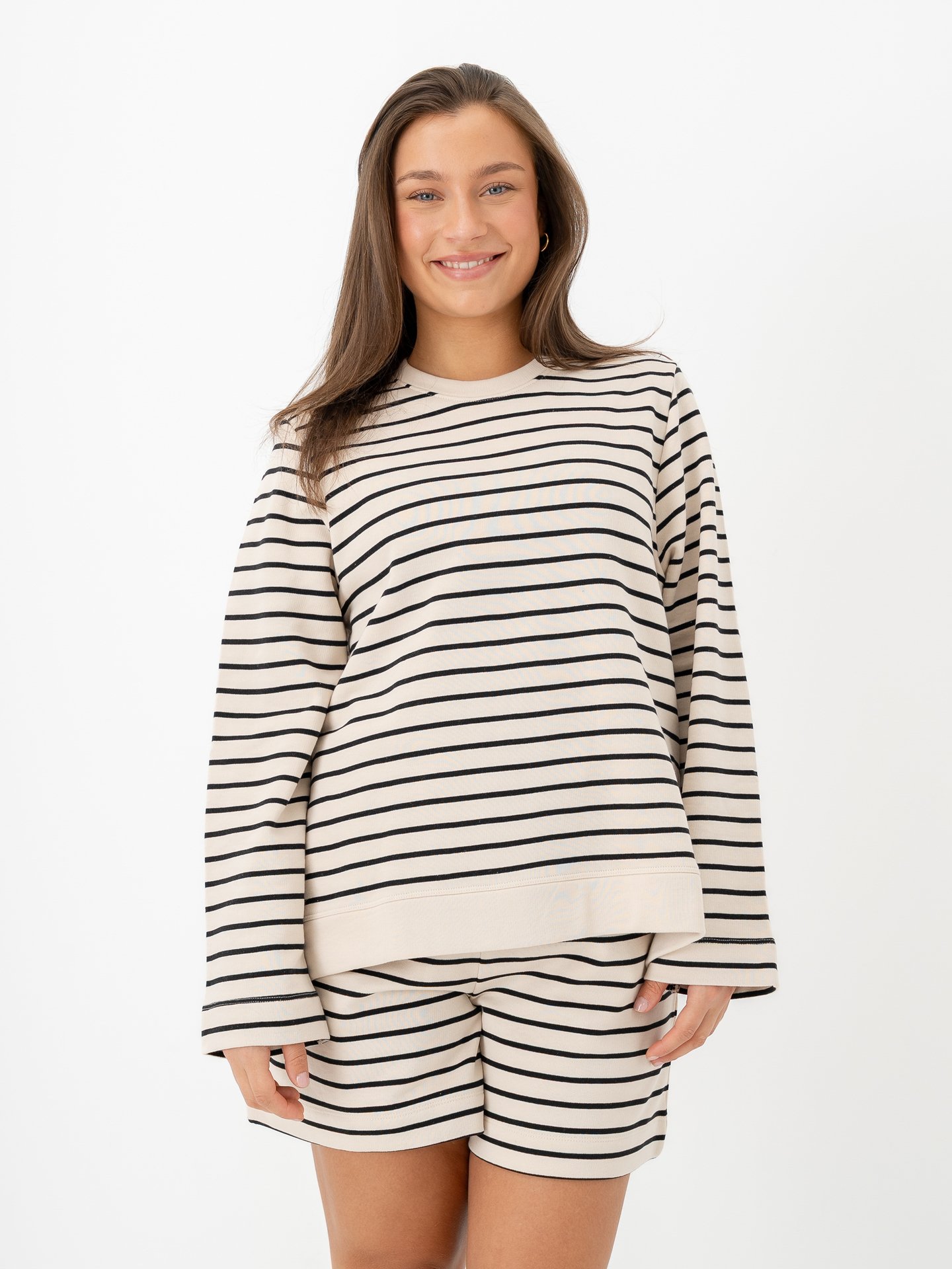 Selected Femme Elise Long Sleeve O-Neck Wide Striped Sweat Black / Birch