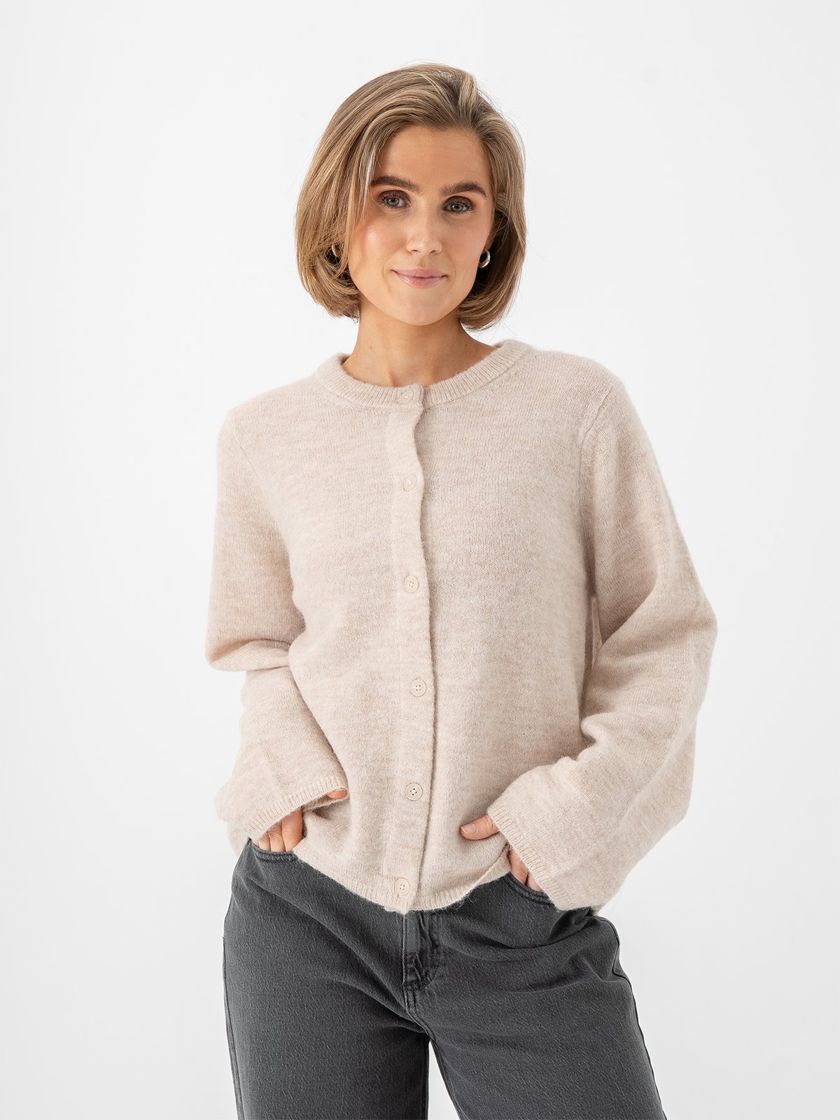 Selected Femme Lulu New Long Sleeve Knit Cardigan Birch Melange