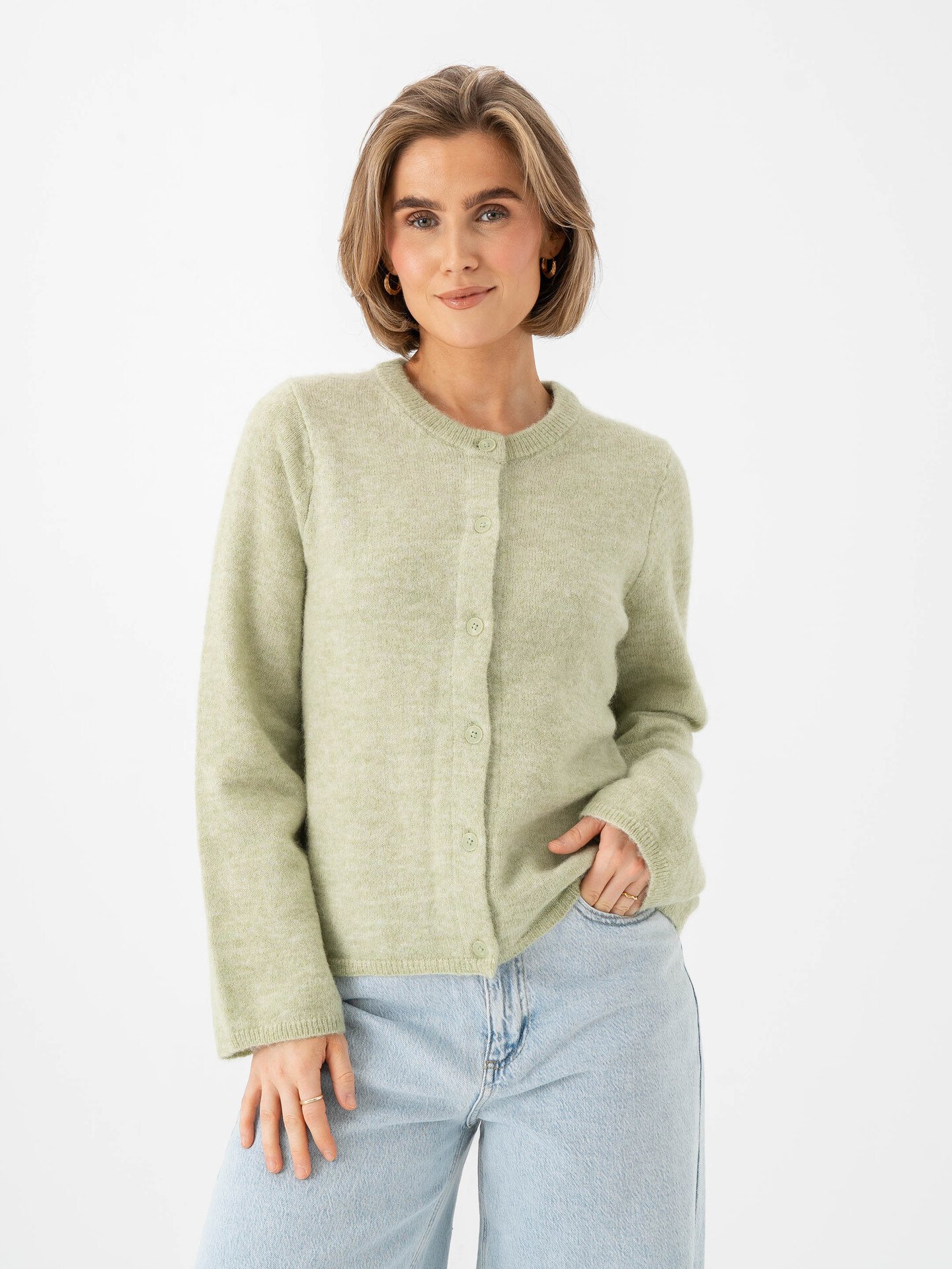 Selected Femme Lulu New Long Sleeve Knit Cardigan Lint Melange