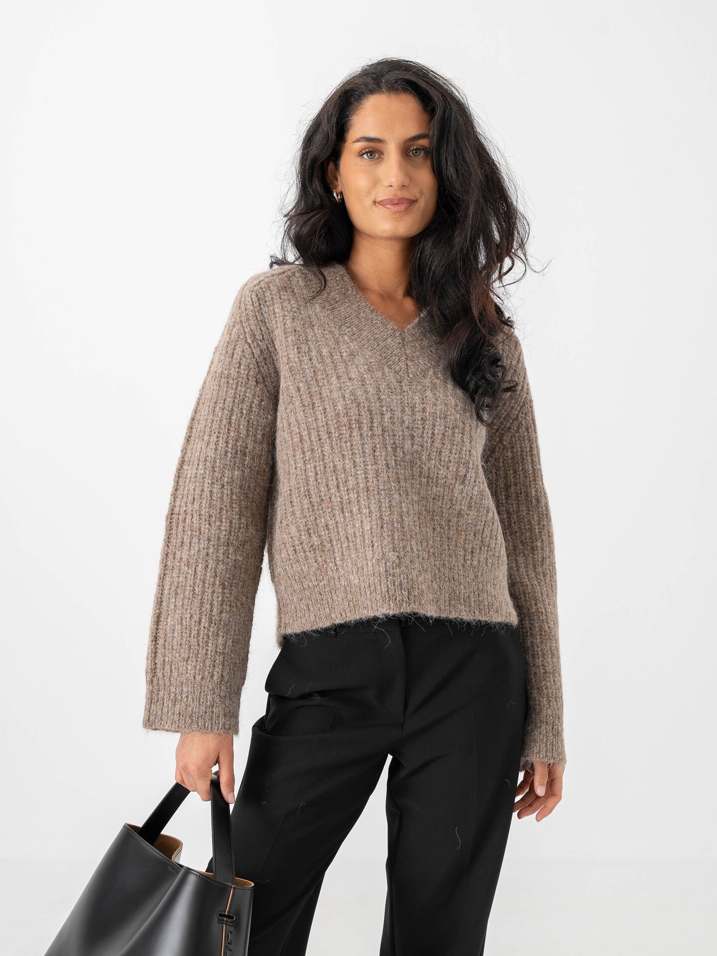Selected Femme Anjuli Long Sleeve Knit V-Neck Delicioso Melange