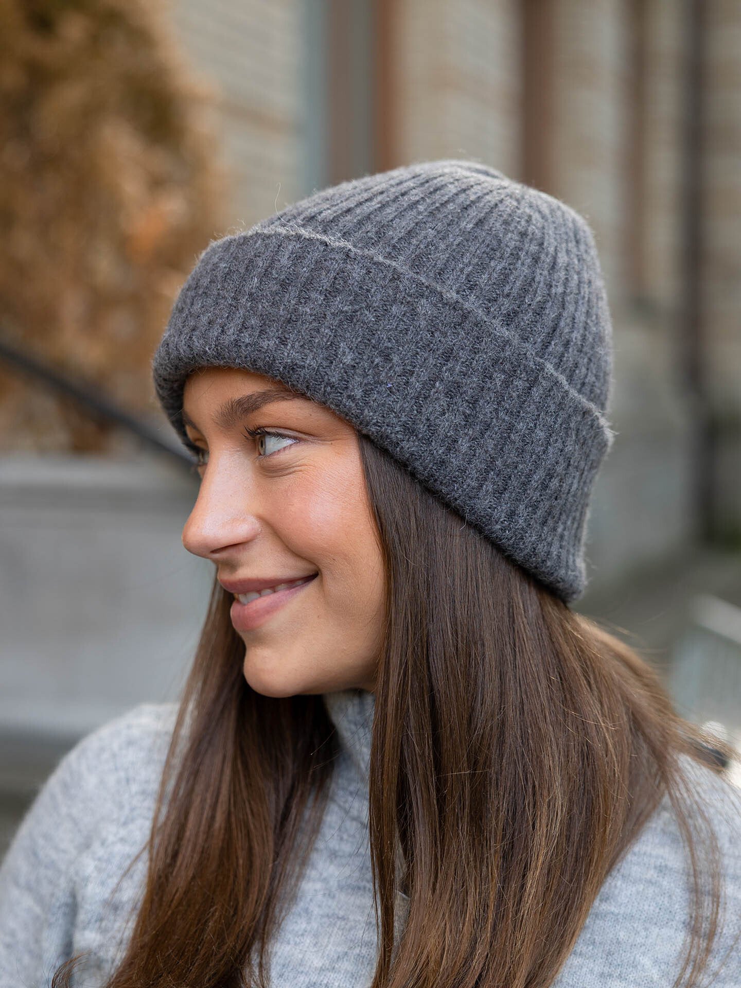 Selected Femme Lulu Lano Knit Beanie Medium Grey Melange