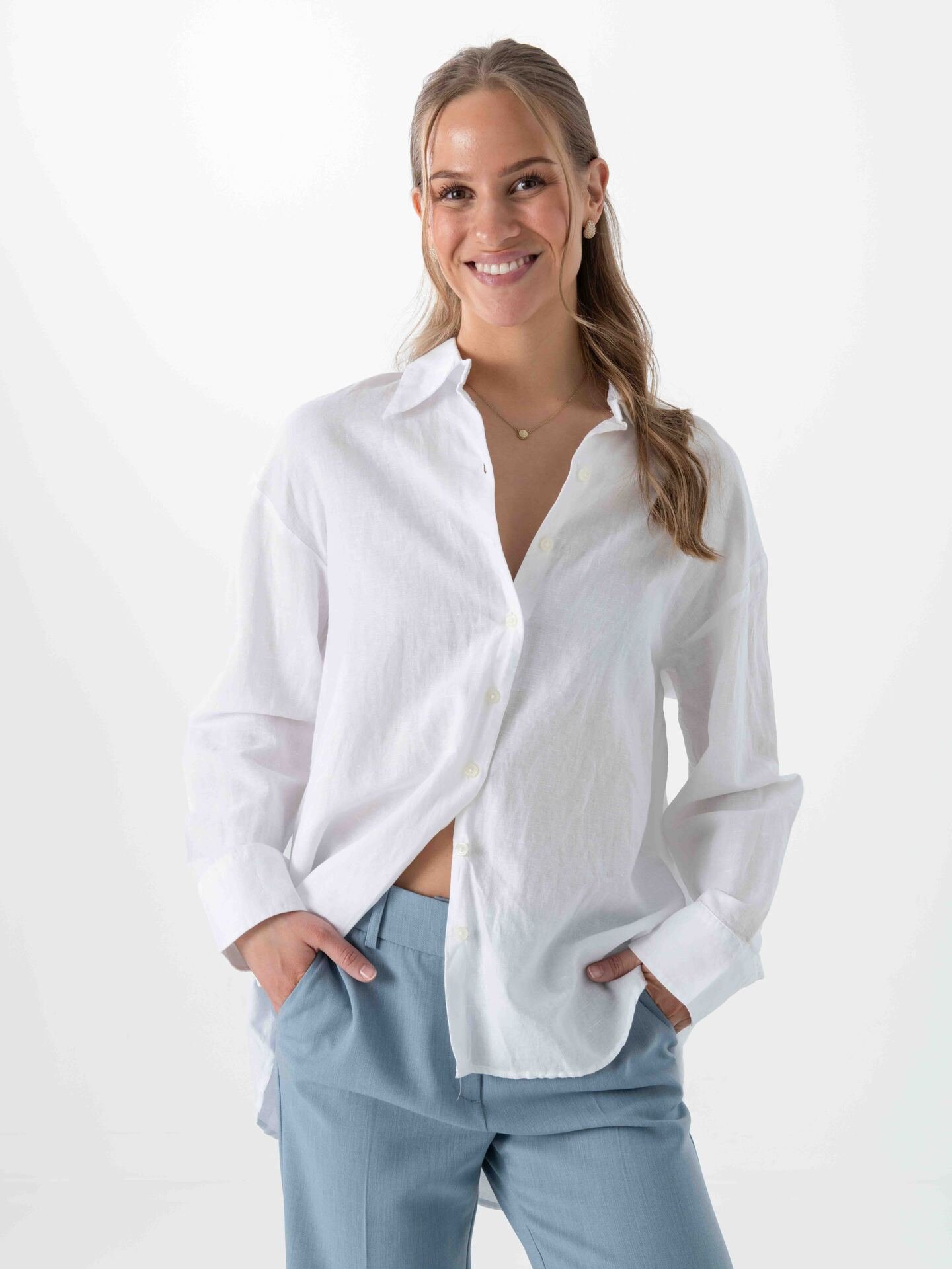 Selected Femme Cleo Oversize Linen Blend Shirt Bright White