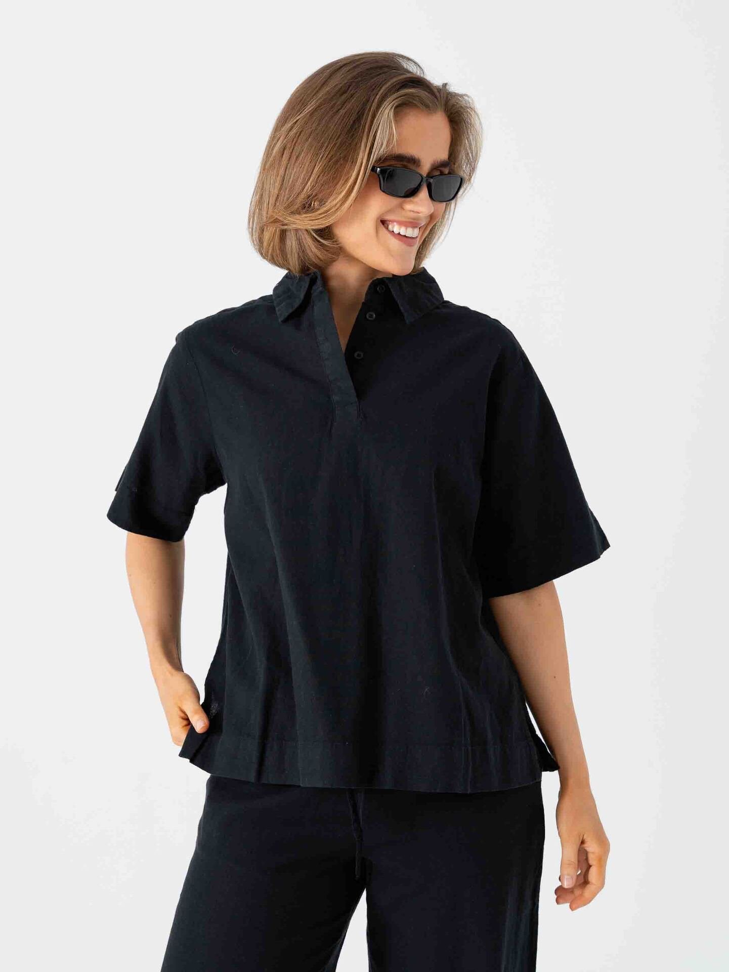 Selected Femme Luisa Linen Blend Polo Black