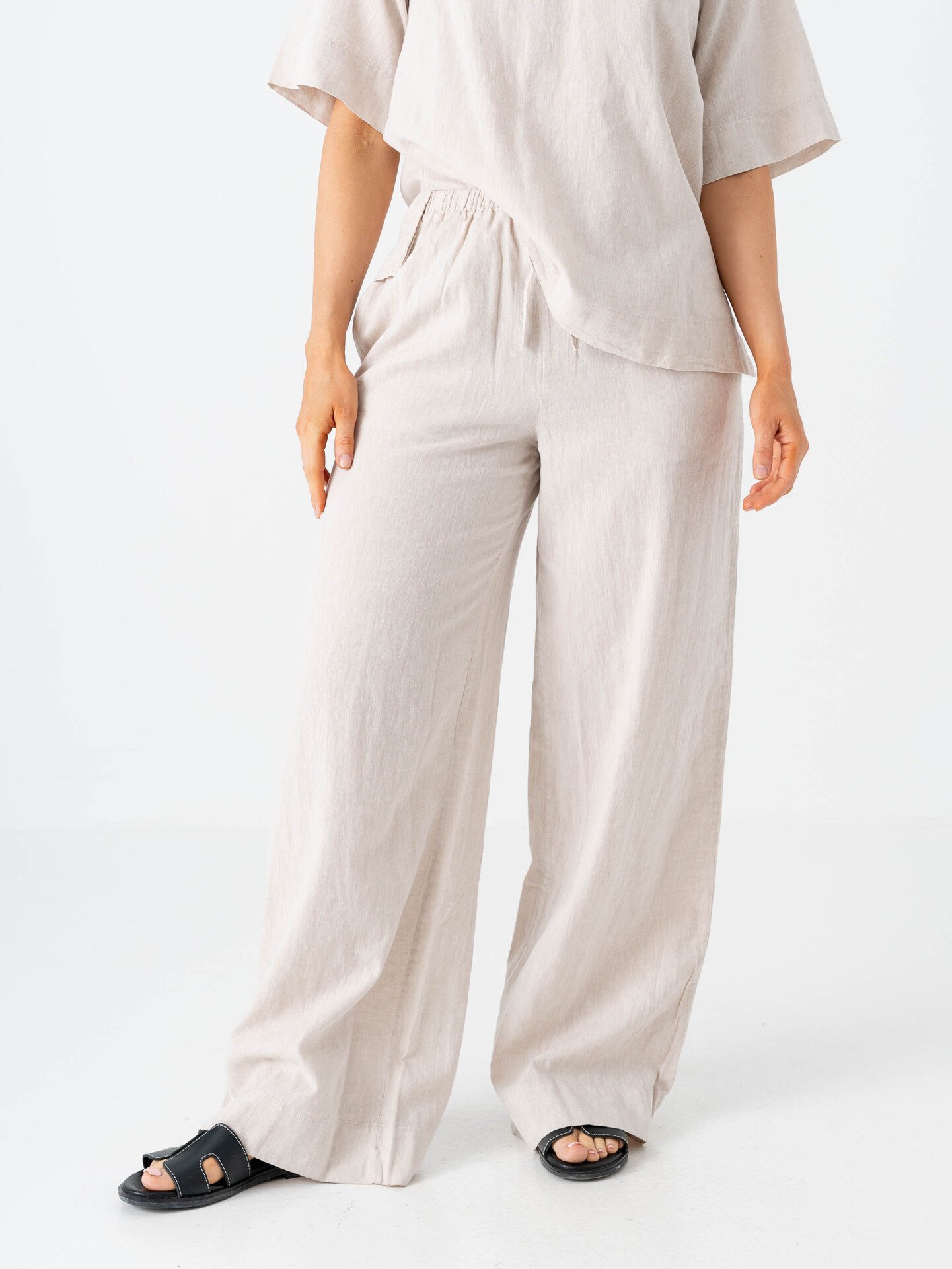 Selected Femme Luisa Mid Waist Wide Linen Blend Pant Sandshell