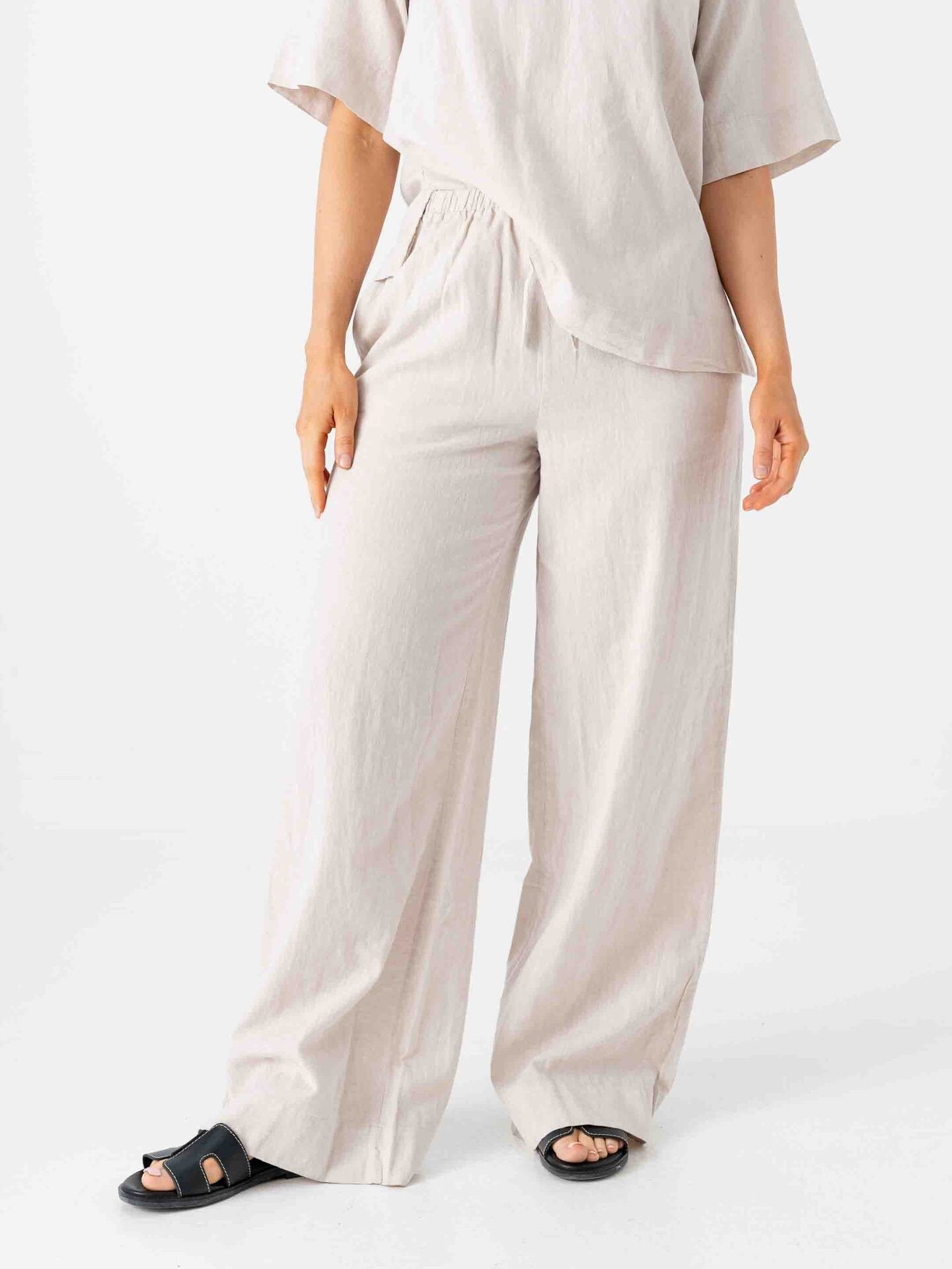 Selected Femme Luisa Mid Waist Wide Linen Blend Pant Sandshell