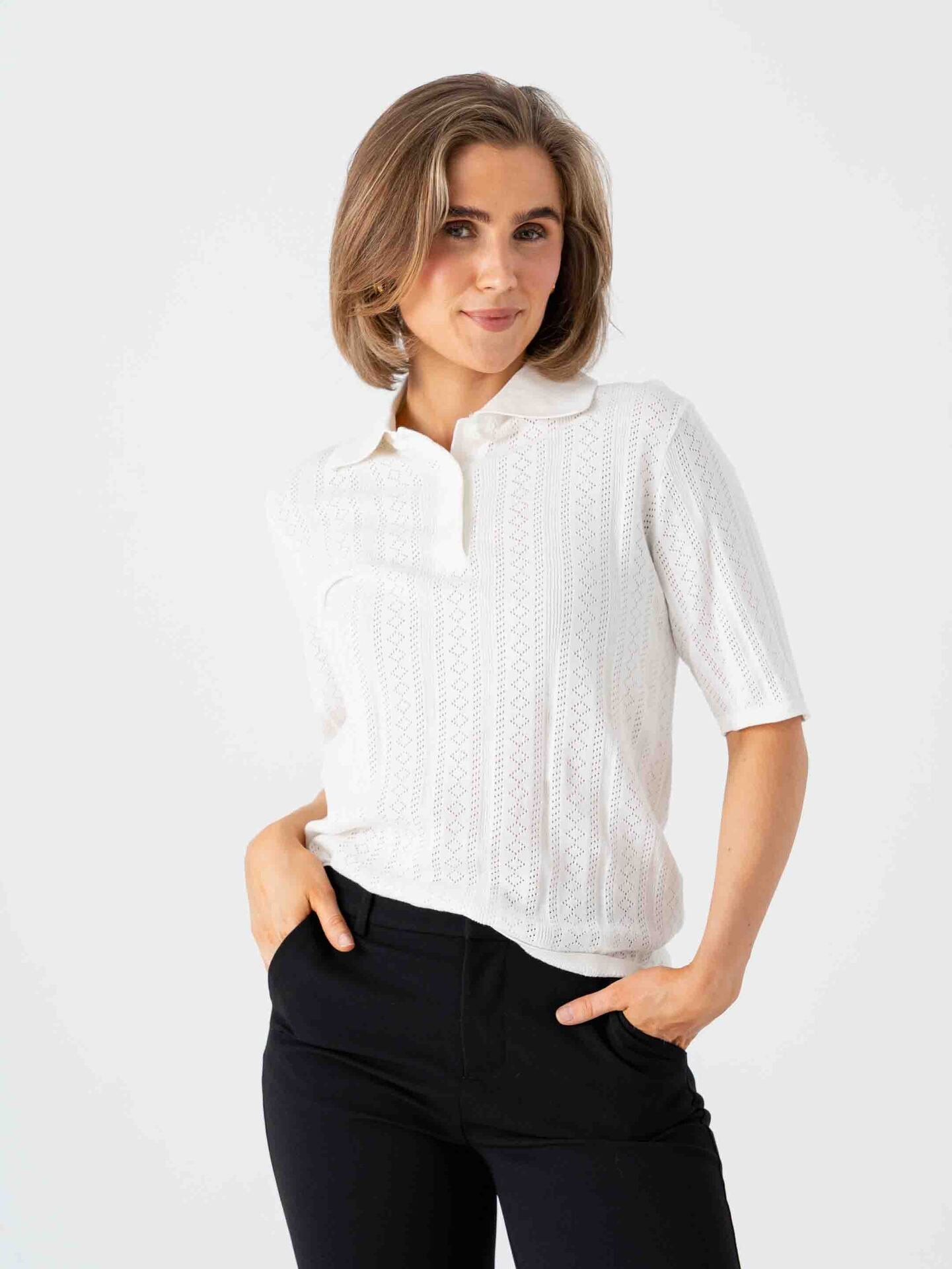 Selected Femme Toledo Structure 2/4 Knit Polo Neck Snow White