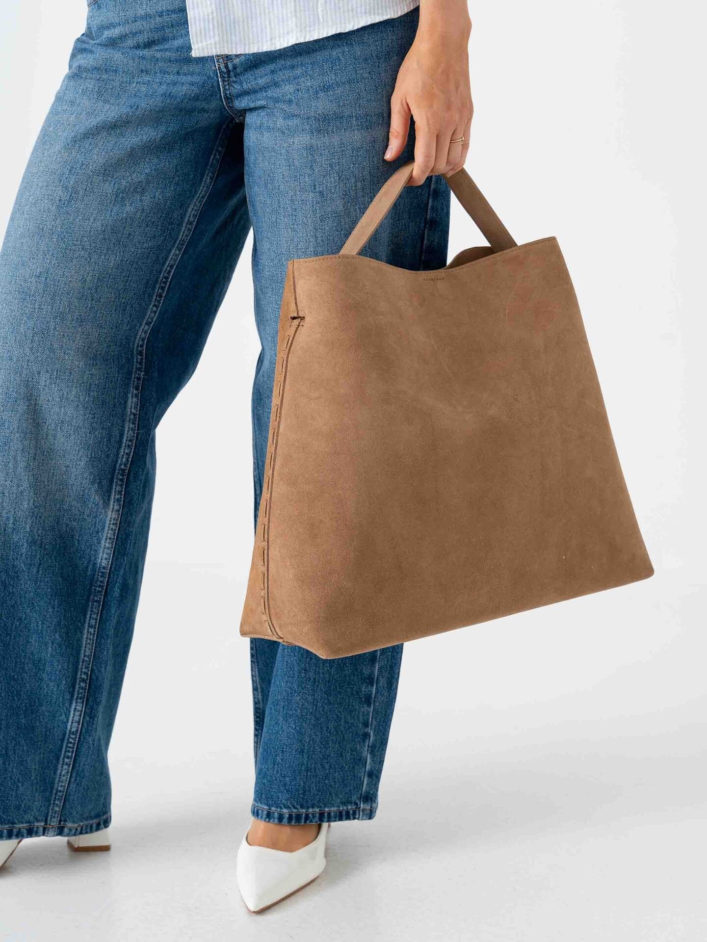 Selected Femme Stella Large Suede Bag Tan