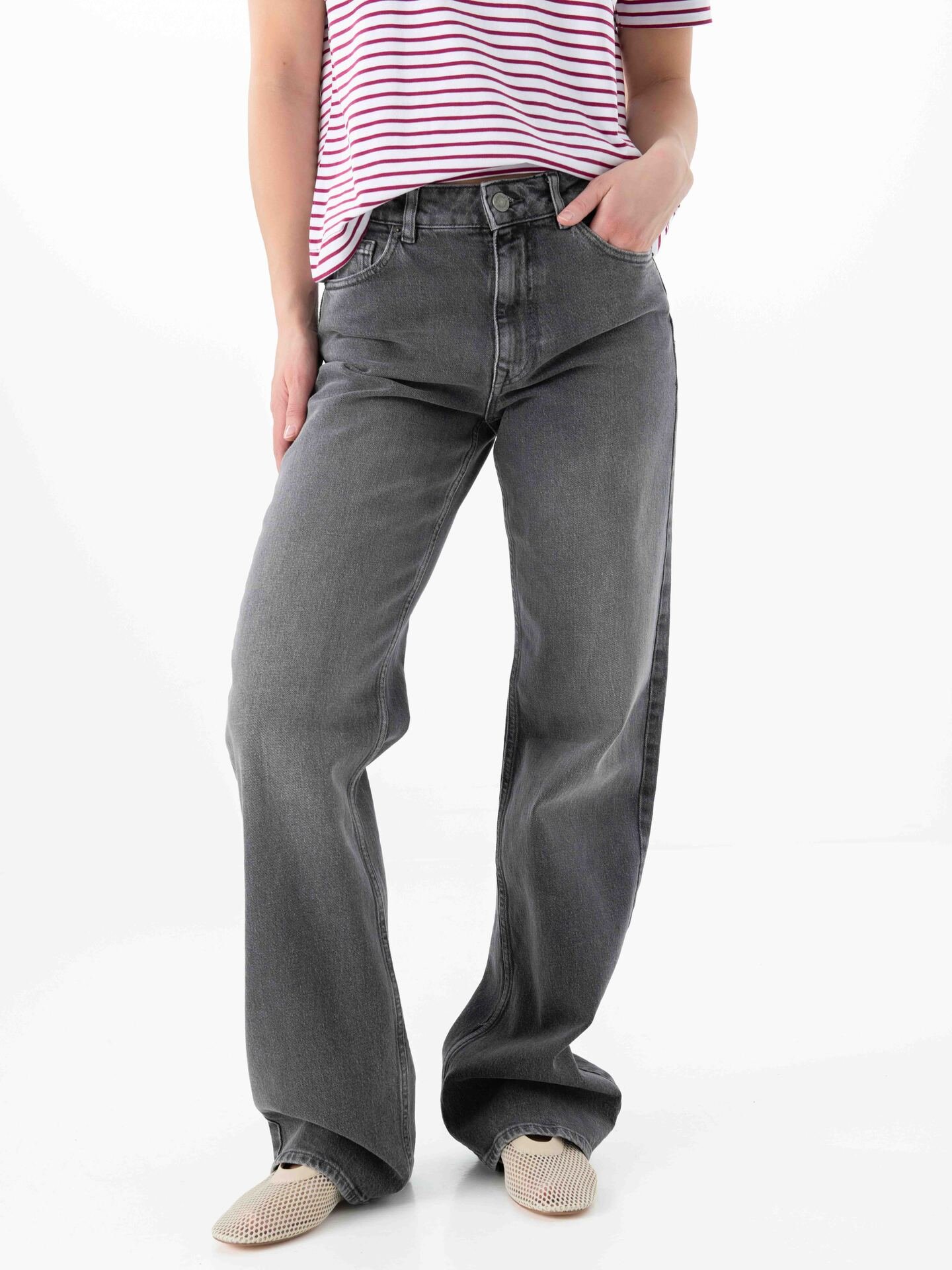 Selected Femme Wide Bea Kori High Waist Jeans Medium Grey Denim