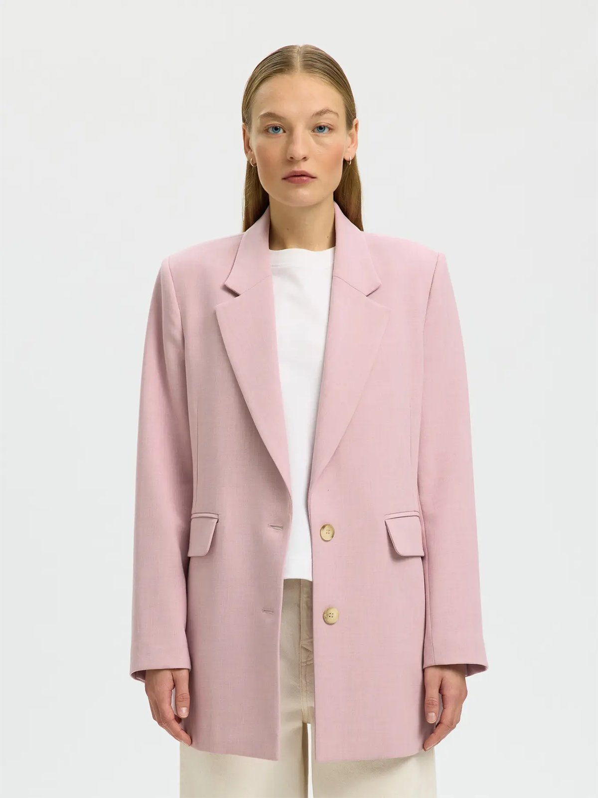 Selected Femme Rita Long Sleeve Relaxed Blazer Bleached Mauve Melange