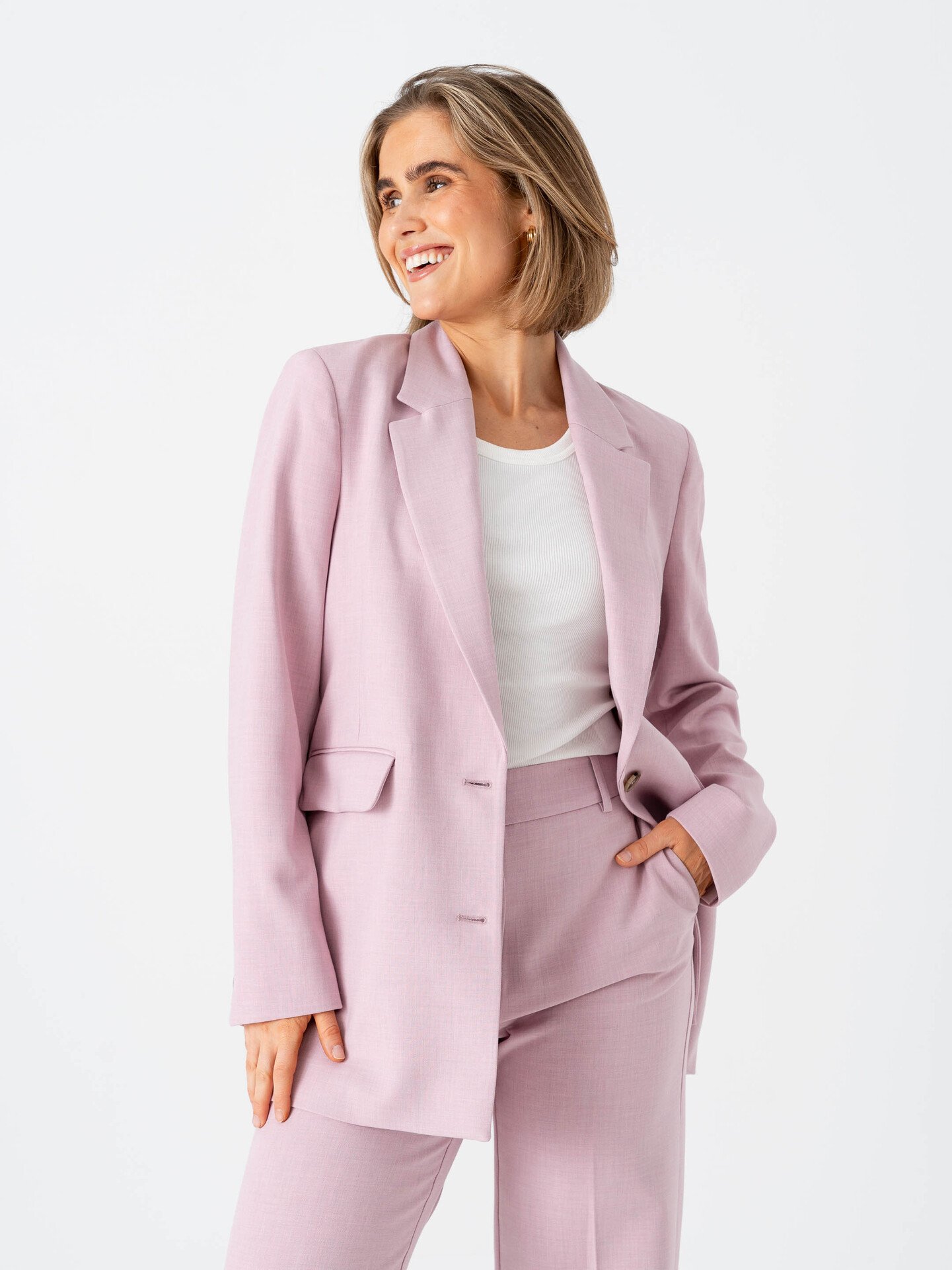 Selected Femme Rita Long Sleeve Relaxed Blazer Bleached Mauve Melange
