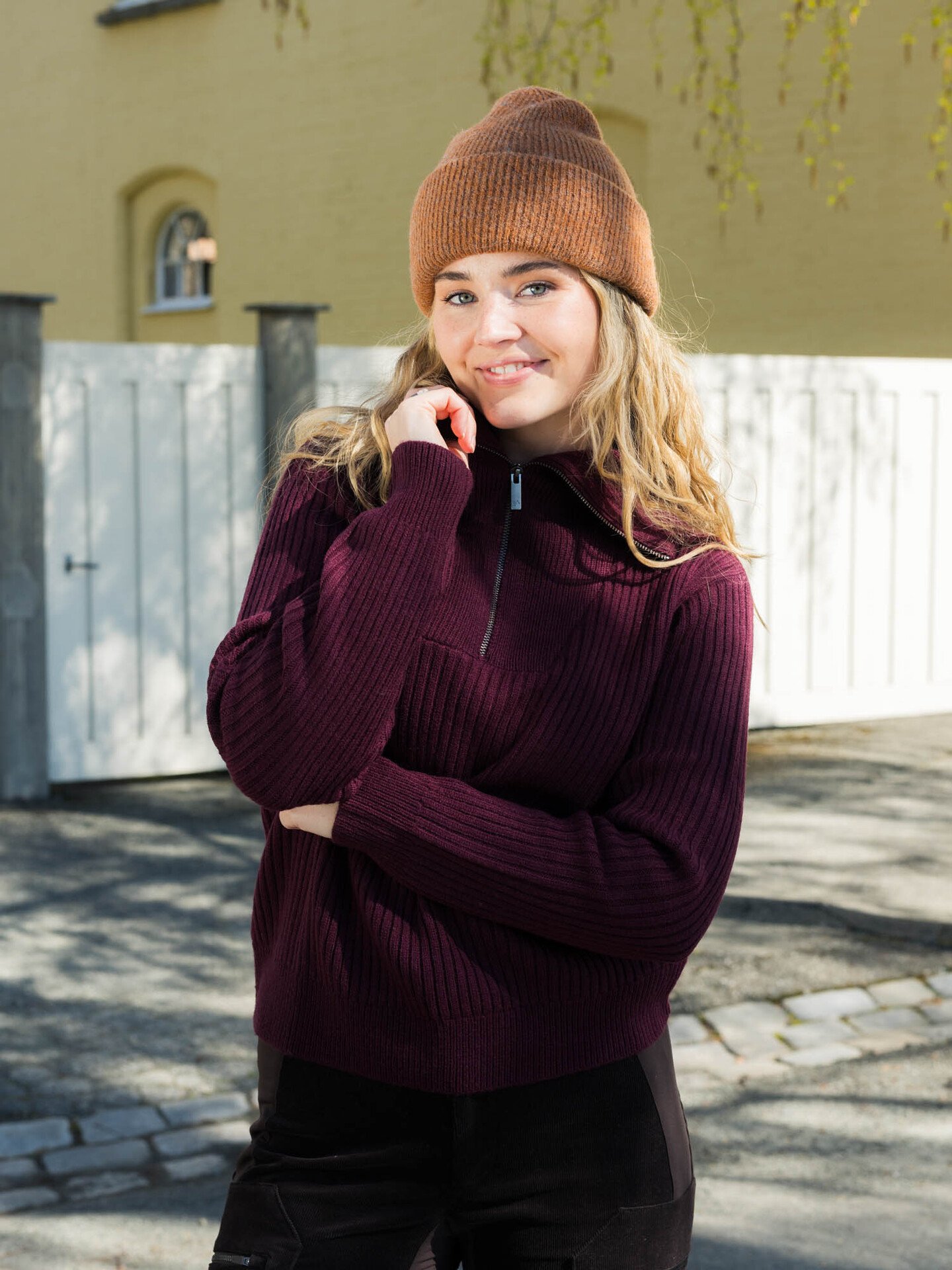 Twentyfour Mode Rib Half Zip Knit Burgunder